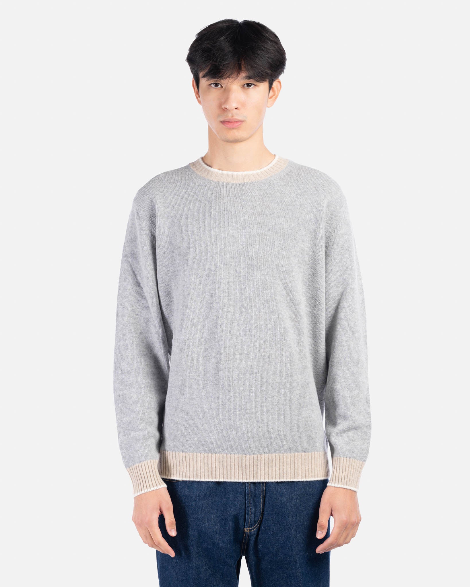 J.W.SAX MILANO Maglione Grigio con Contrasti Beige in Lana