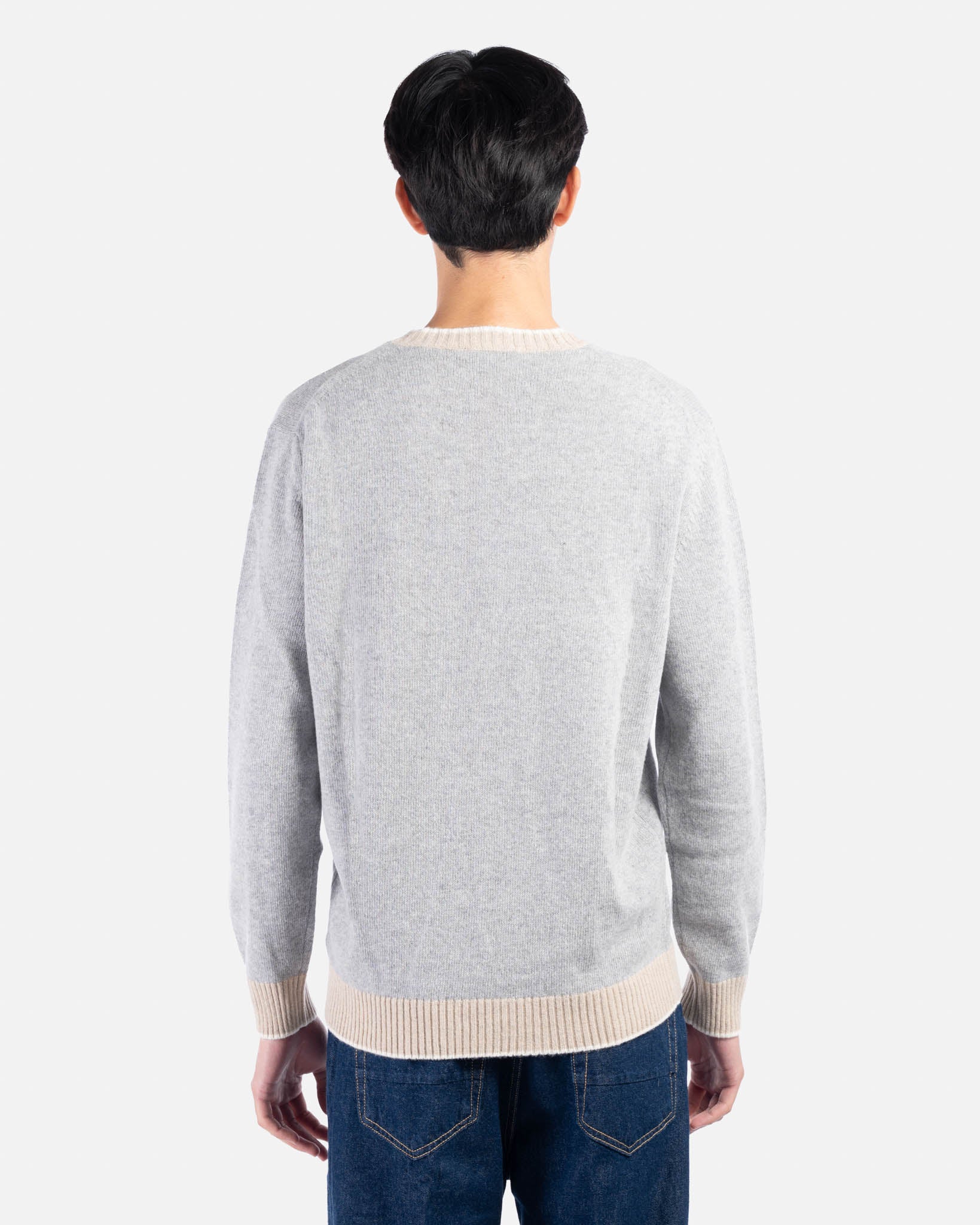 J.W.SAX MILANO Maglione Grigio con Contrasti Beige in Lana