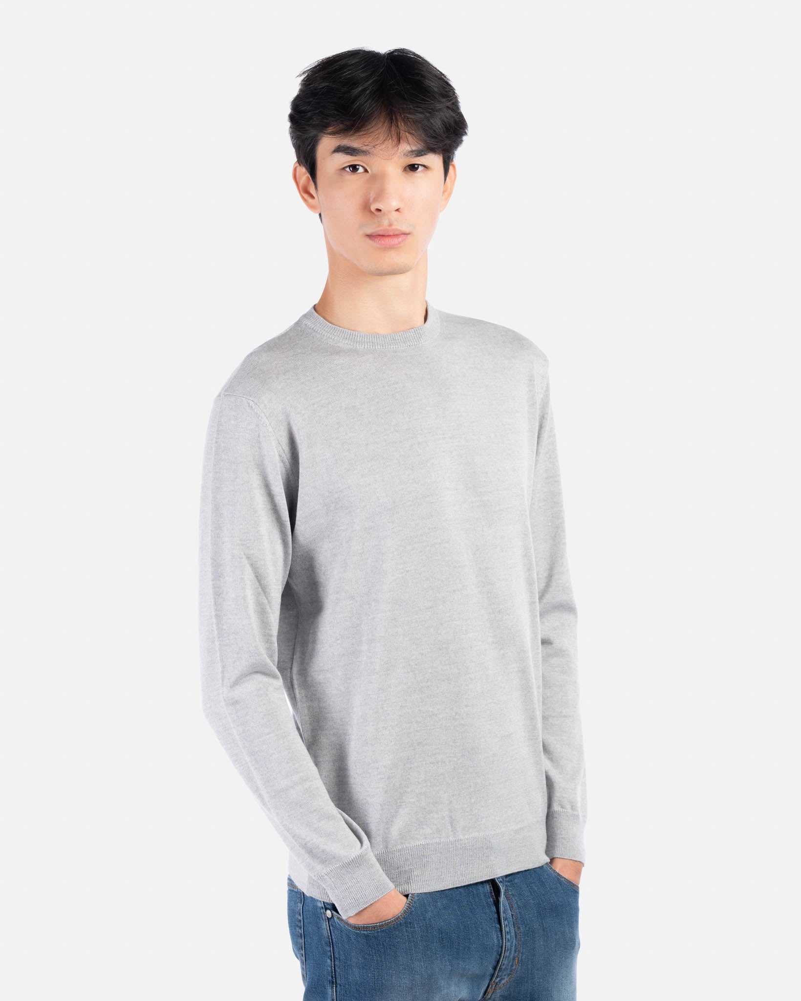 J.W.SAX MILANO Girocollo Grigio Chiaro in Lana Merino Extrafine