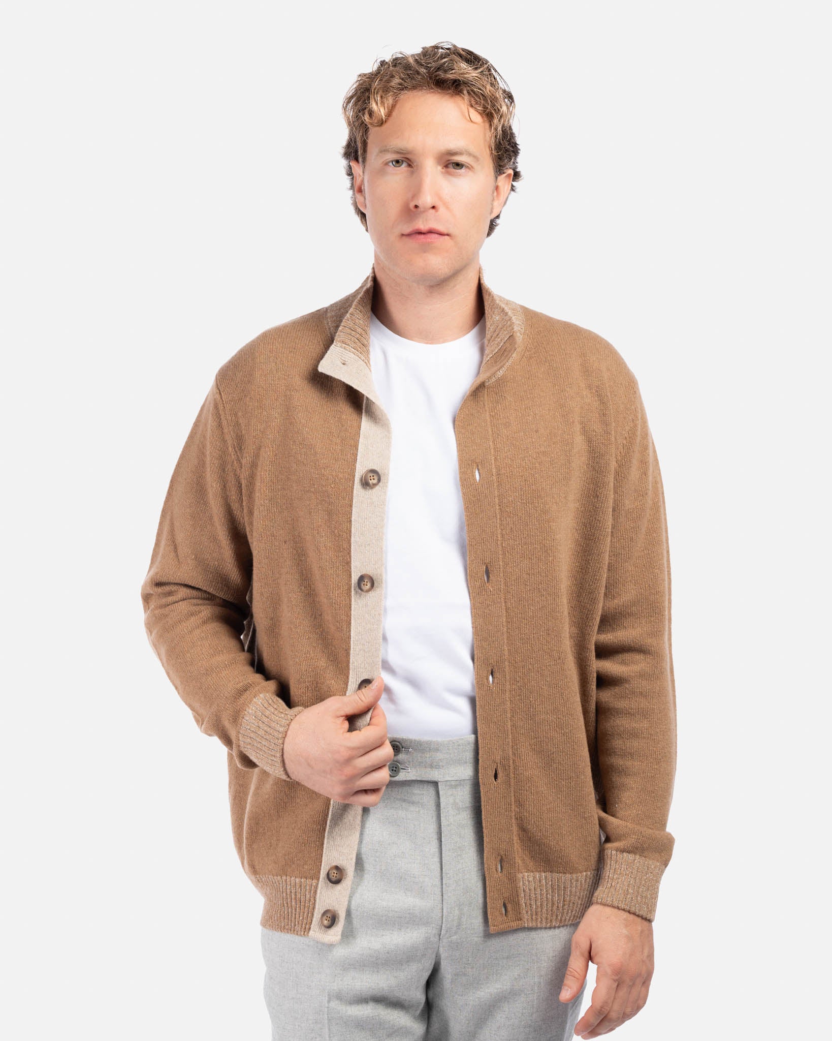 J.W.SAX MILANO Cardigan con Bottoni in Lana e Cashmere