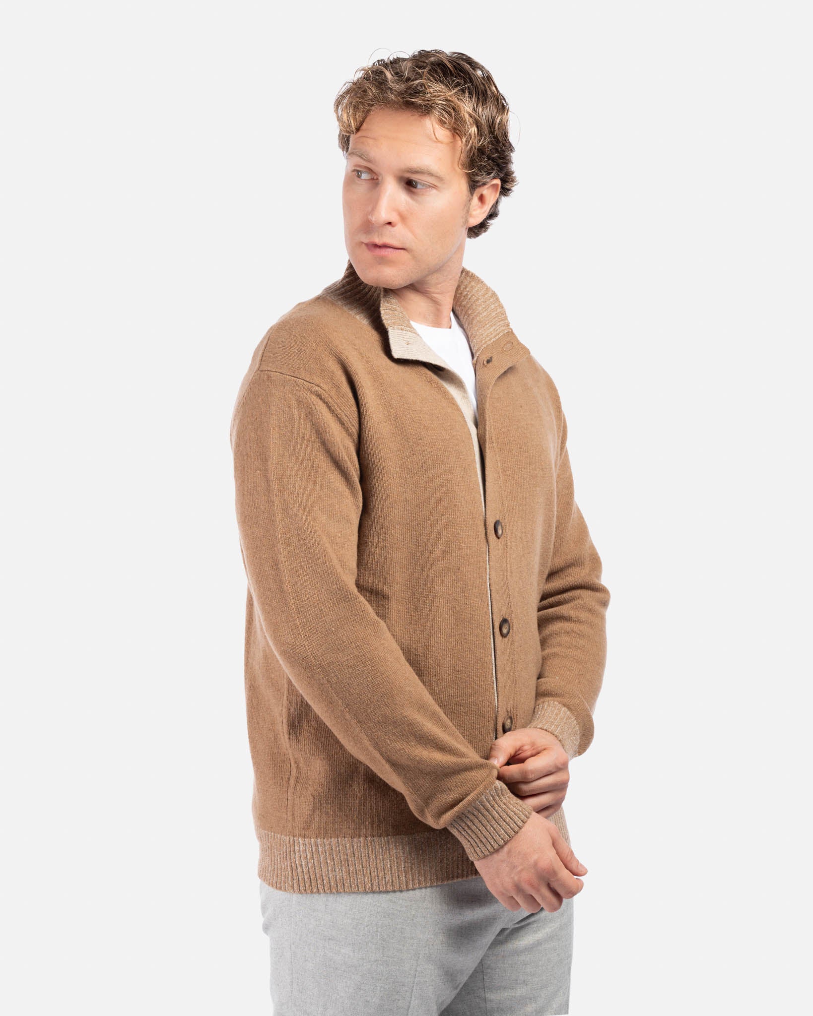 J.W.SAX MILANO Cardigan con Bottoni in Lana e Cashmere