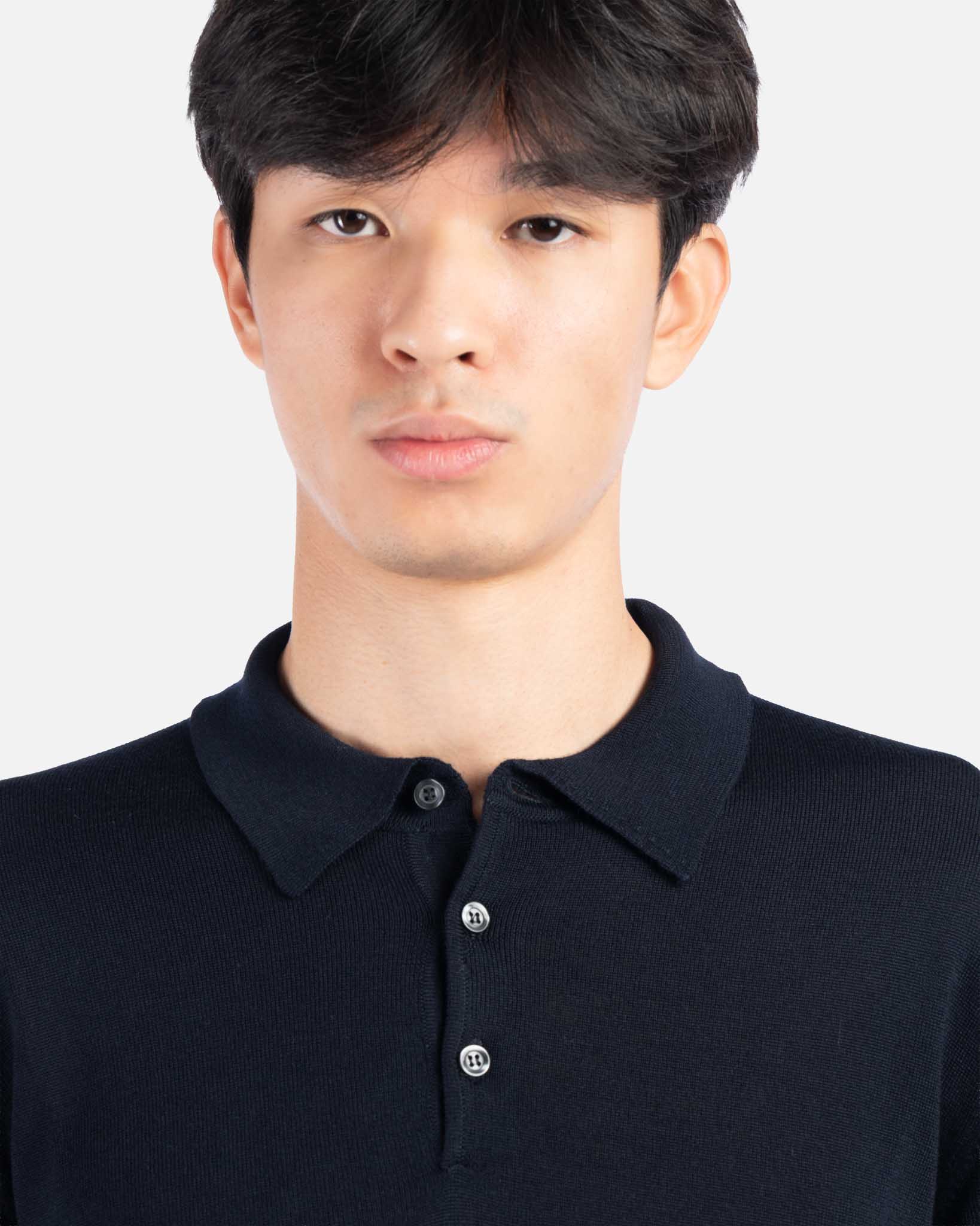 J.W.SAX MILANO Polo blu in Merino Extrafine