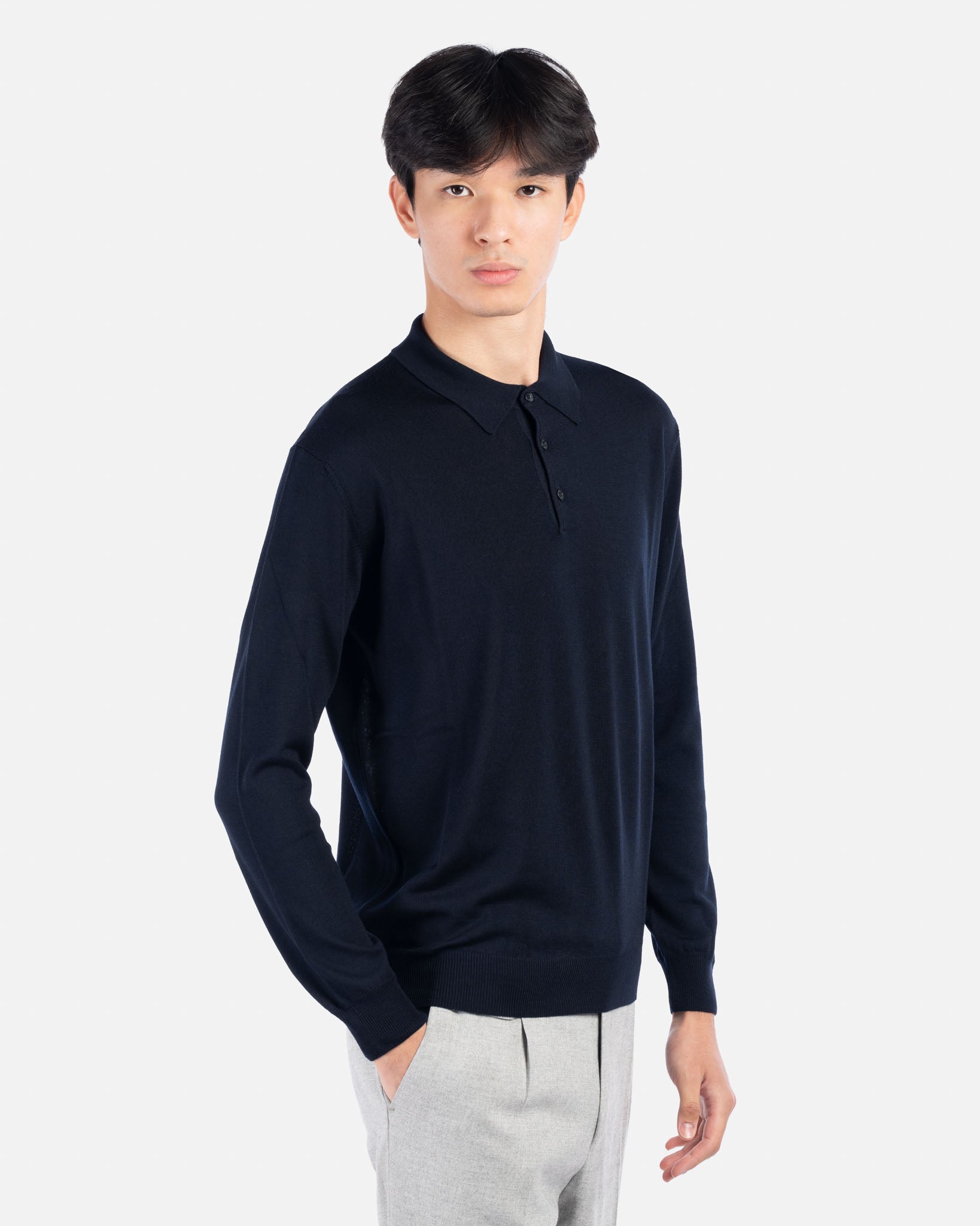 J.W.SAX MILANO Polo blu in Merino Extrafine