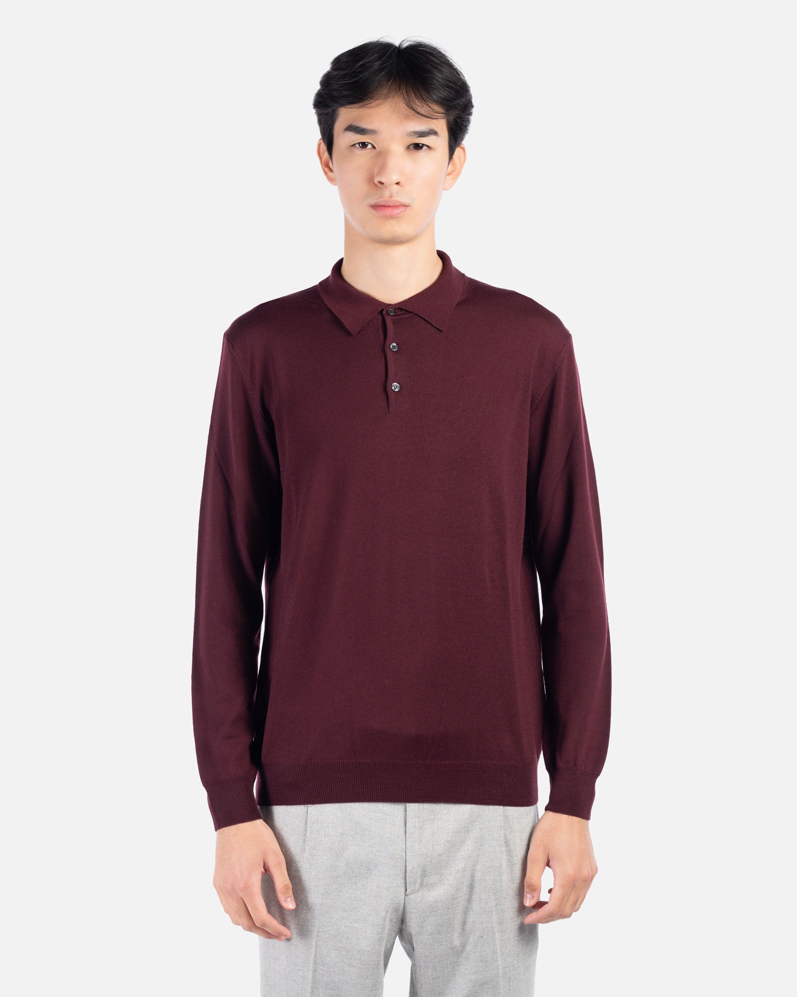 J.W.SAX MILANO Polo bordeaux in Merino Extrafine