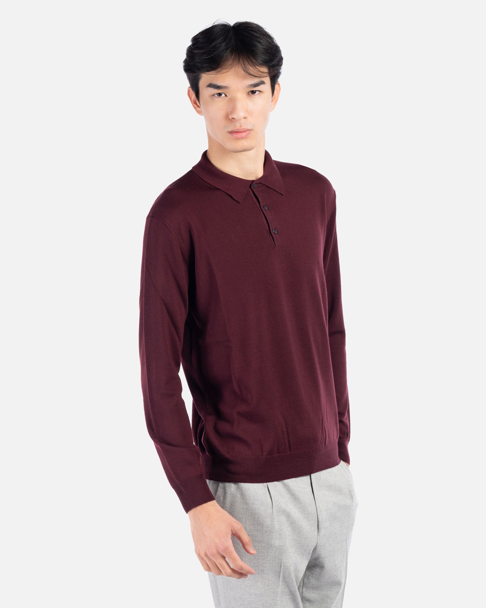 J.W.SAX MILANO Polo bordeaux in Merino Extrafine