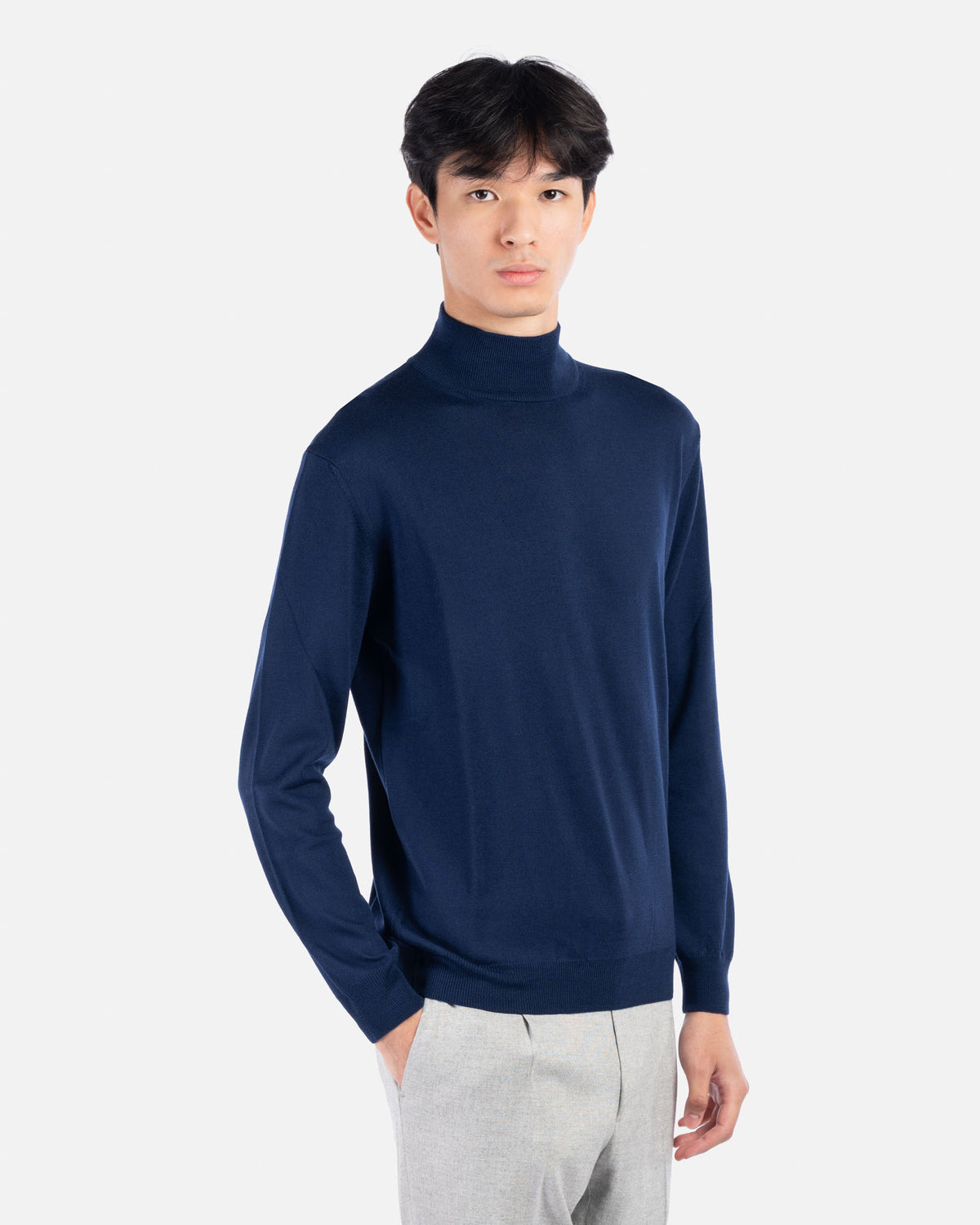 J.W.SAX MILANO Lupetto Blu Marine in Lana Merino Extrafine