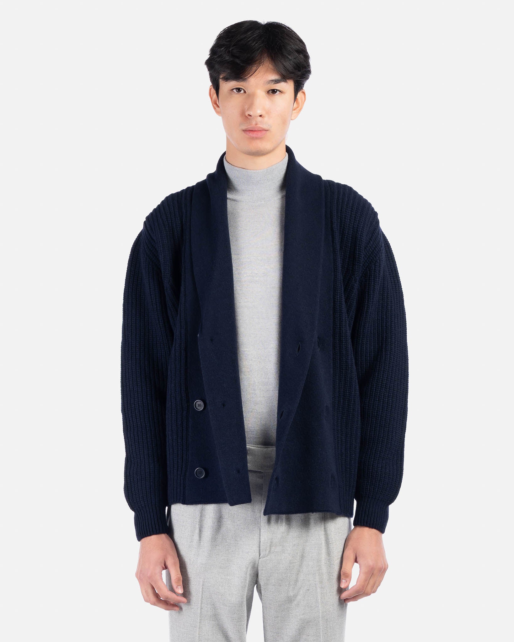 J.W.SAX MILANO Cardigan Doppiopetto in Lana Blu