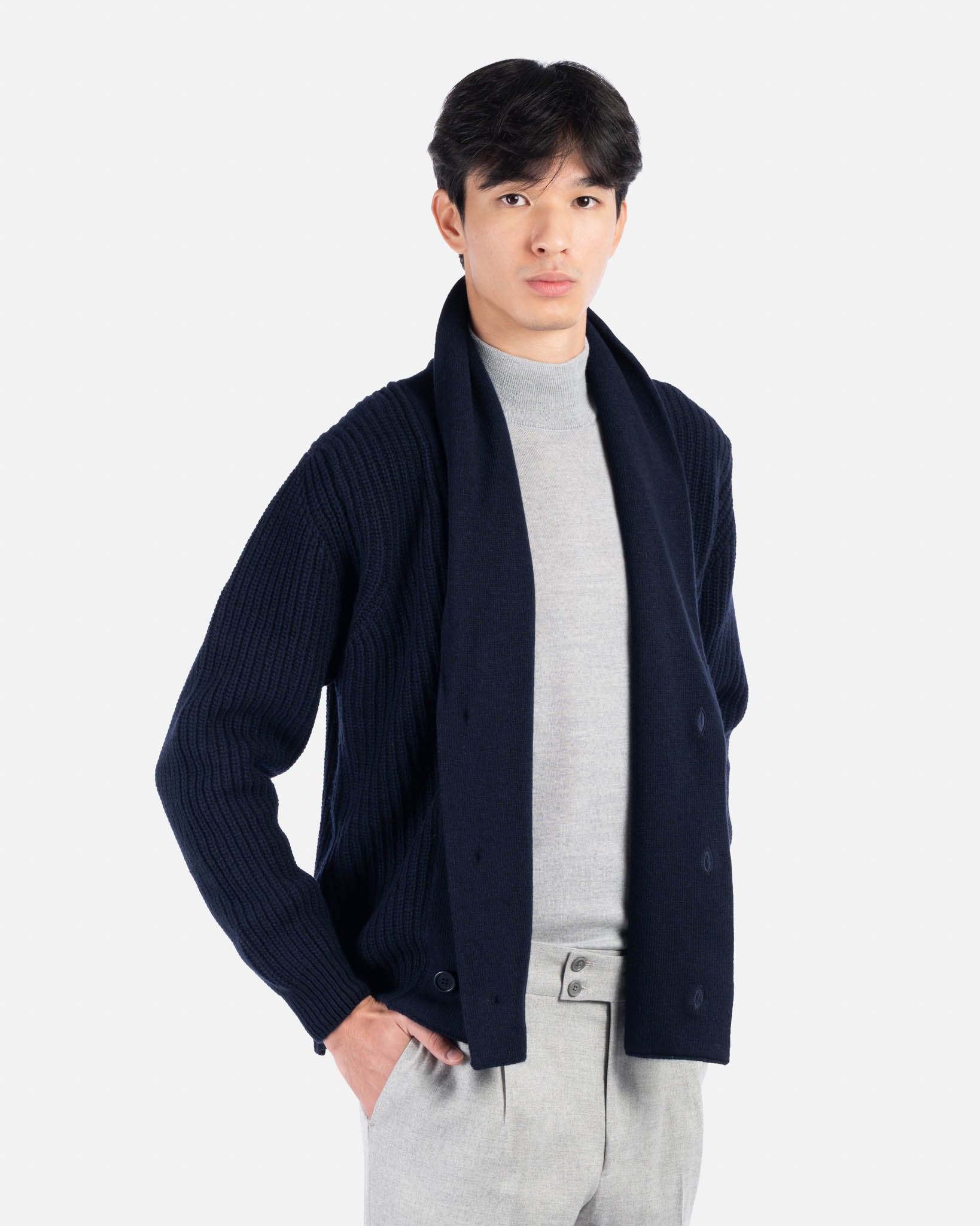 J.W.SAX MILANO Cardigan Doppiopetto in Lana Blu