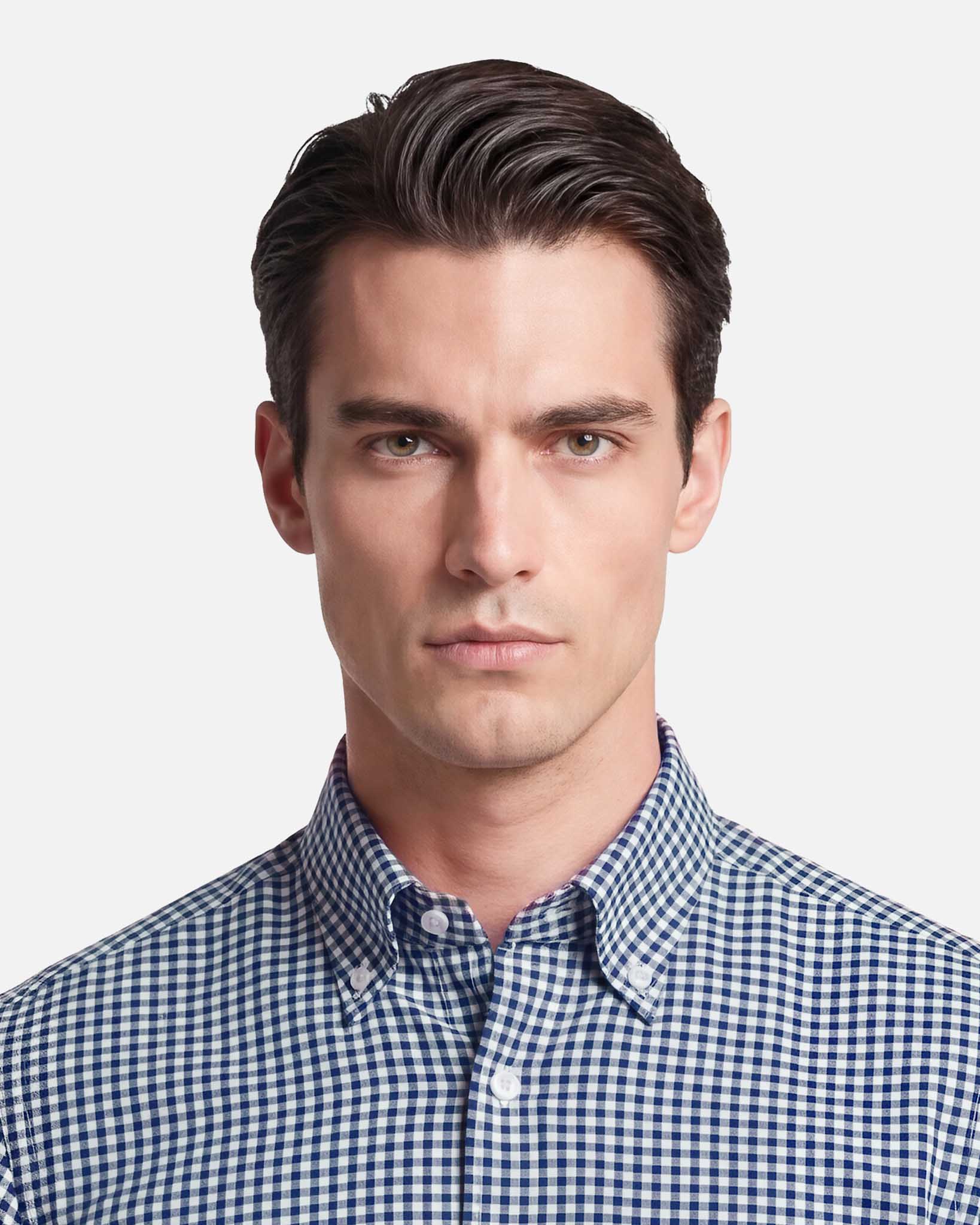 J.W.SAX MILANO Camicia in Twill di Cotone Check Blu Button Down