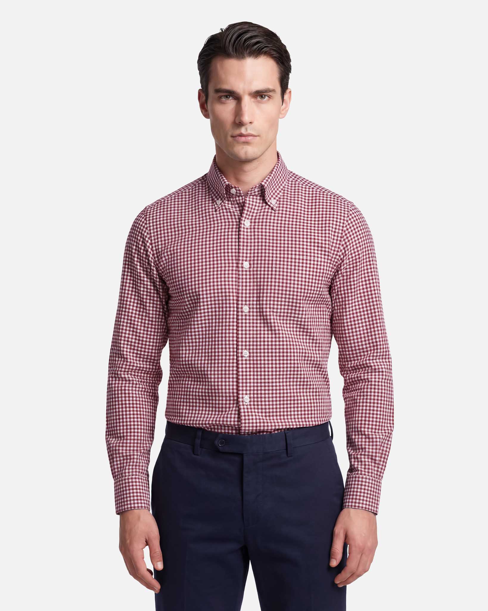 J.W.SAX MILANO Camicia in Twill di Cotone Check Bordeaux Button Down