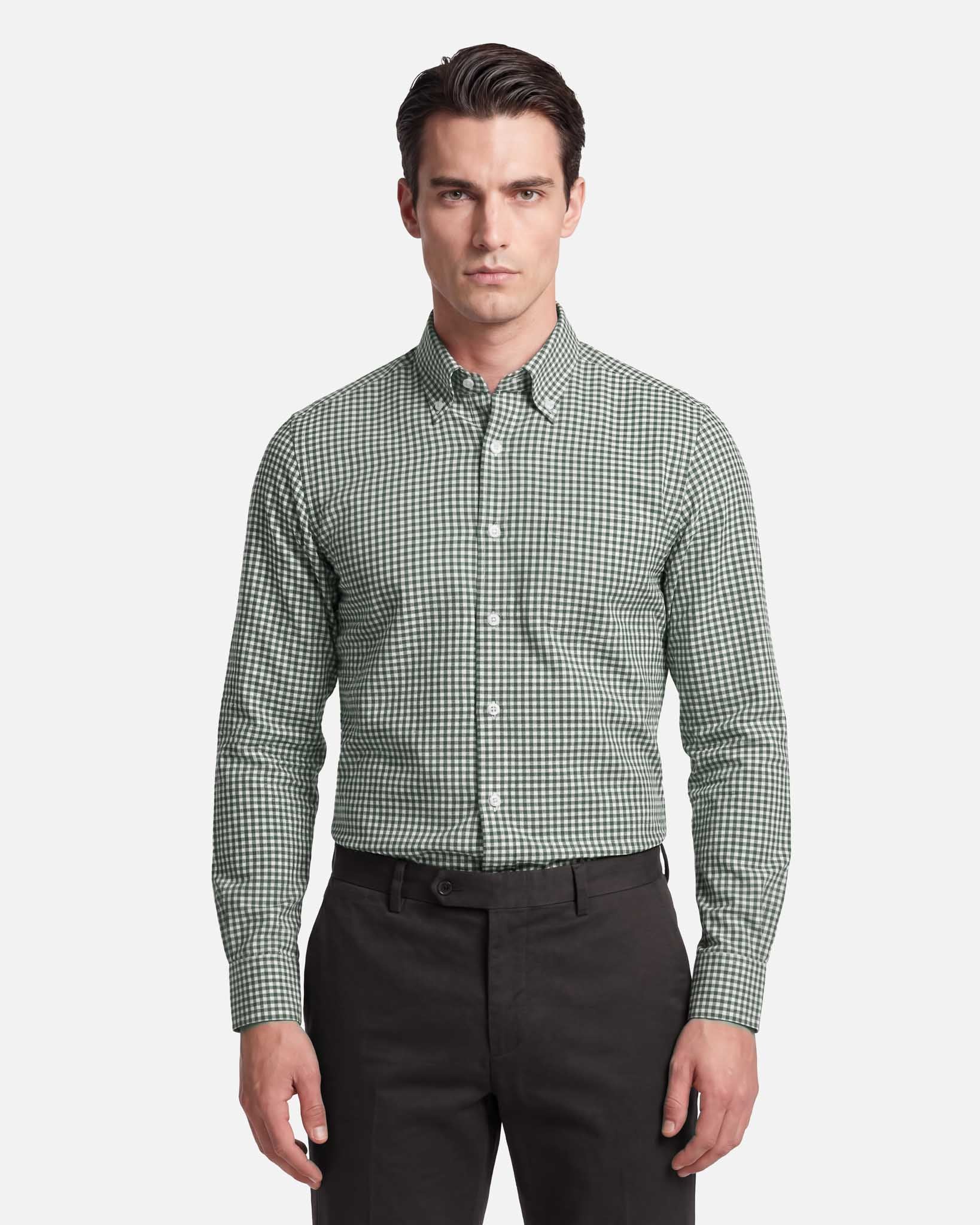 J.W.SAX MILANO Camicia in Twill di Cotone Check Verde Button Down