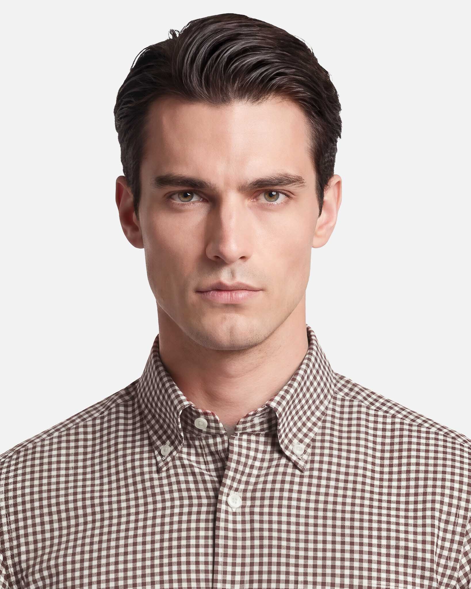 J.W.SAX MILANO Camicia in Twill di Cotone Check Marrone Button Down