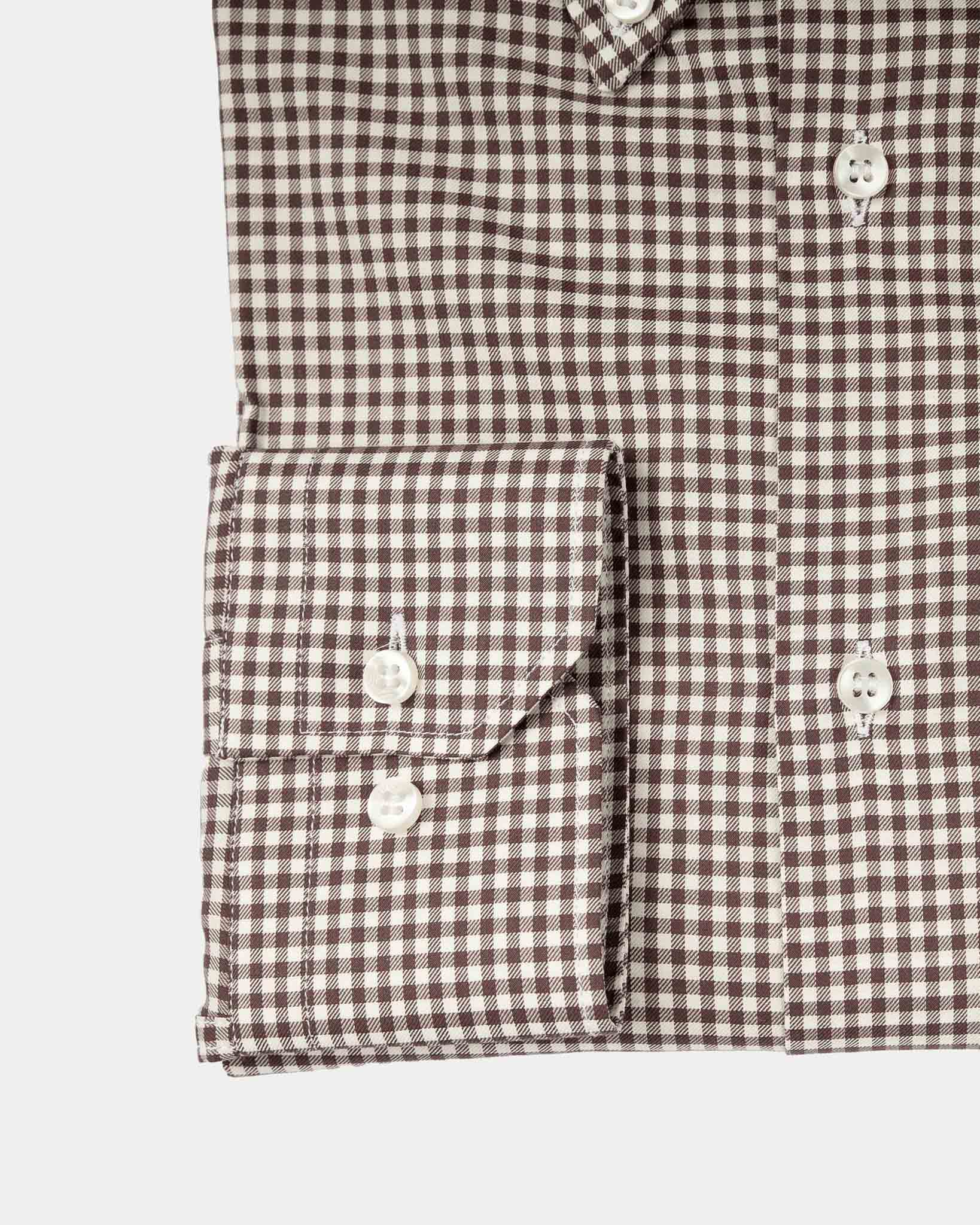 J.W.SAX MILANO Camicia in Twill di Cotone Check Marrone Button Down
