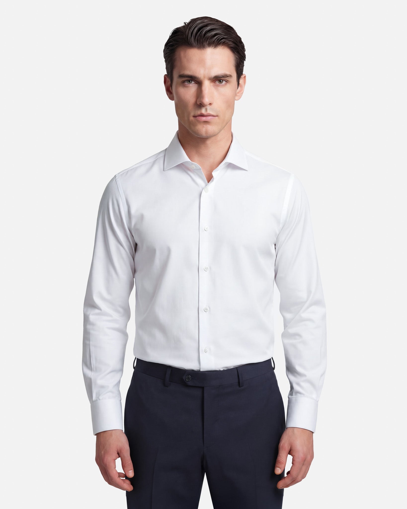 J.W.SAX MILANO Camicia in Popeline di Cotone Bianca - Collo Mezzo Francese