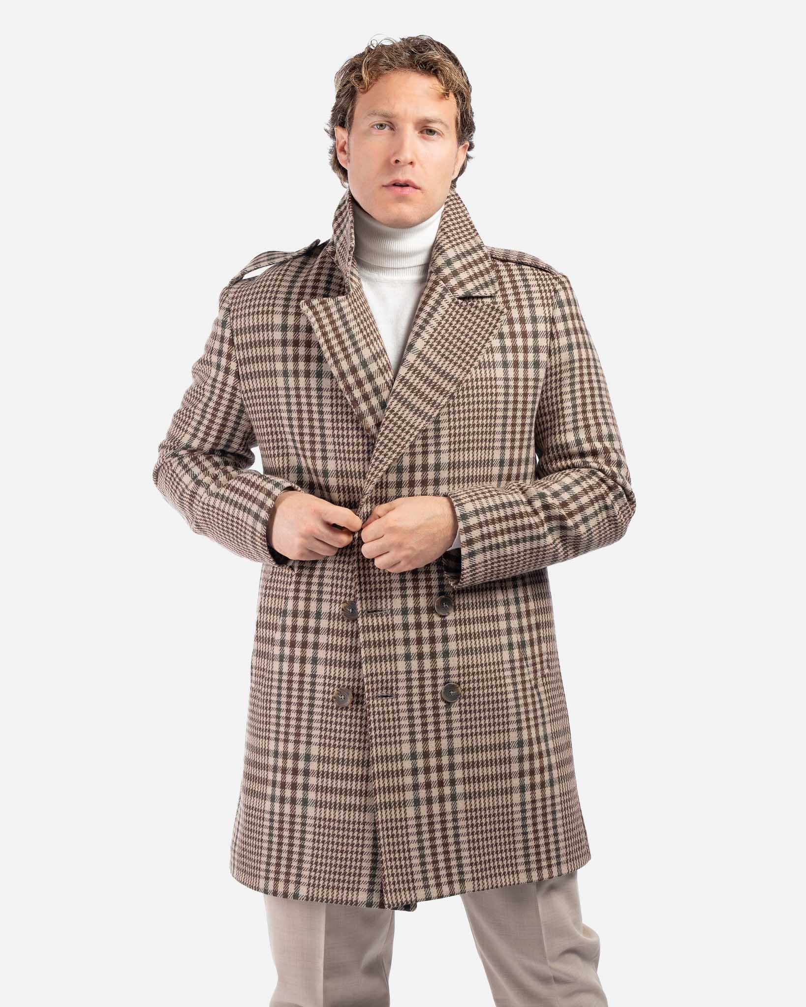 J.W.SAX MILANO Cappotto Doppiopetto in Lana a Fantasia