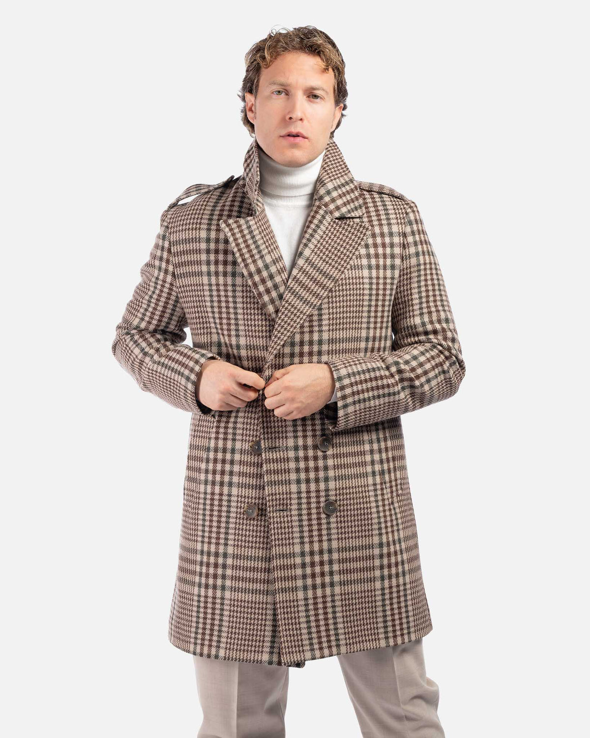J.W.SAX MILANO Cappotto Doppiopetto in Lana a Fantasia