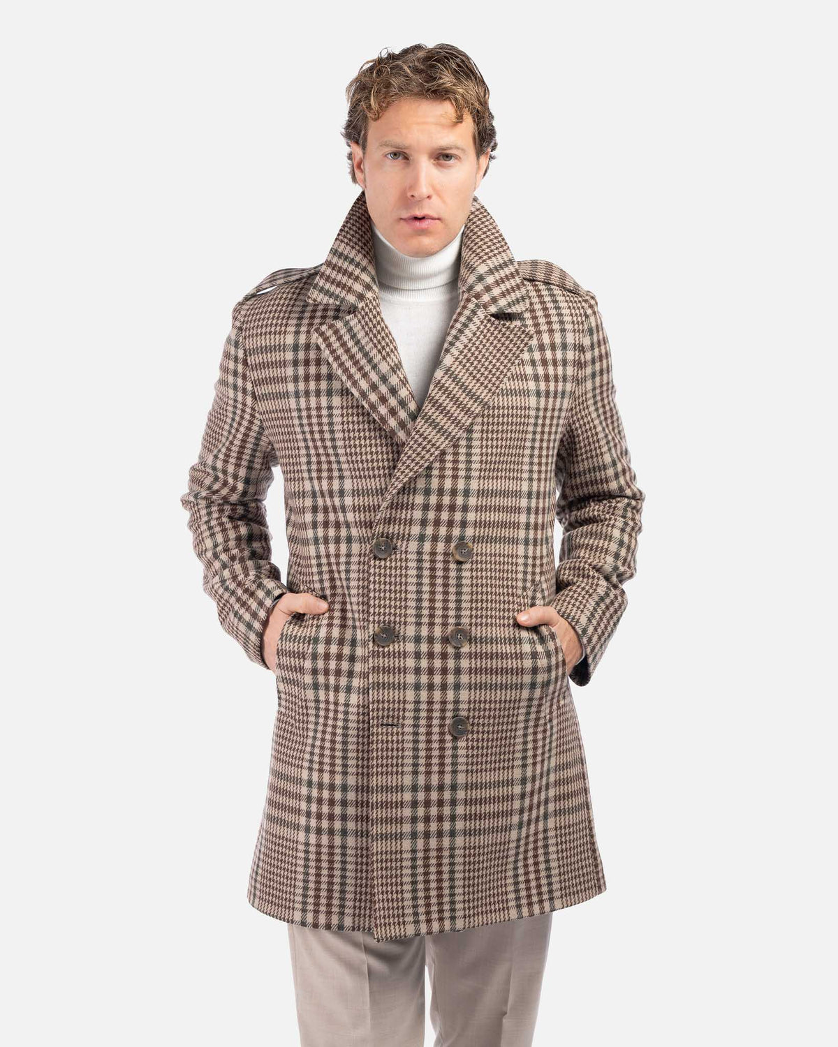 J.W.SAX MILANO Cappotto Doppiopetto in Lana a Fantasia