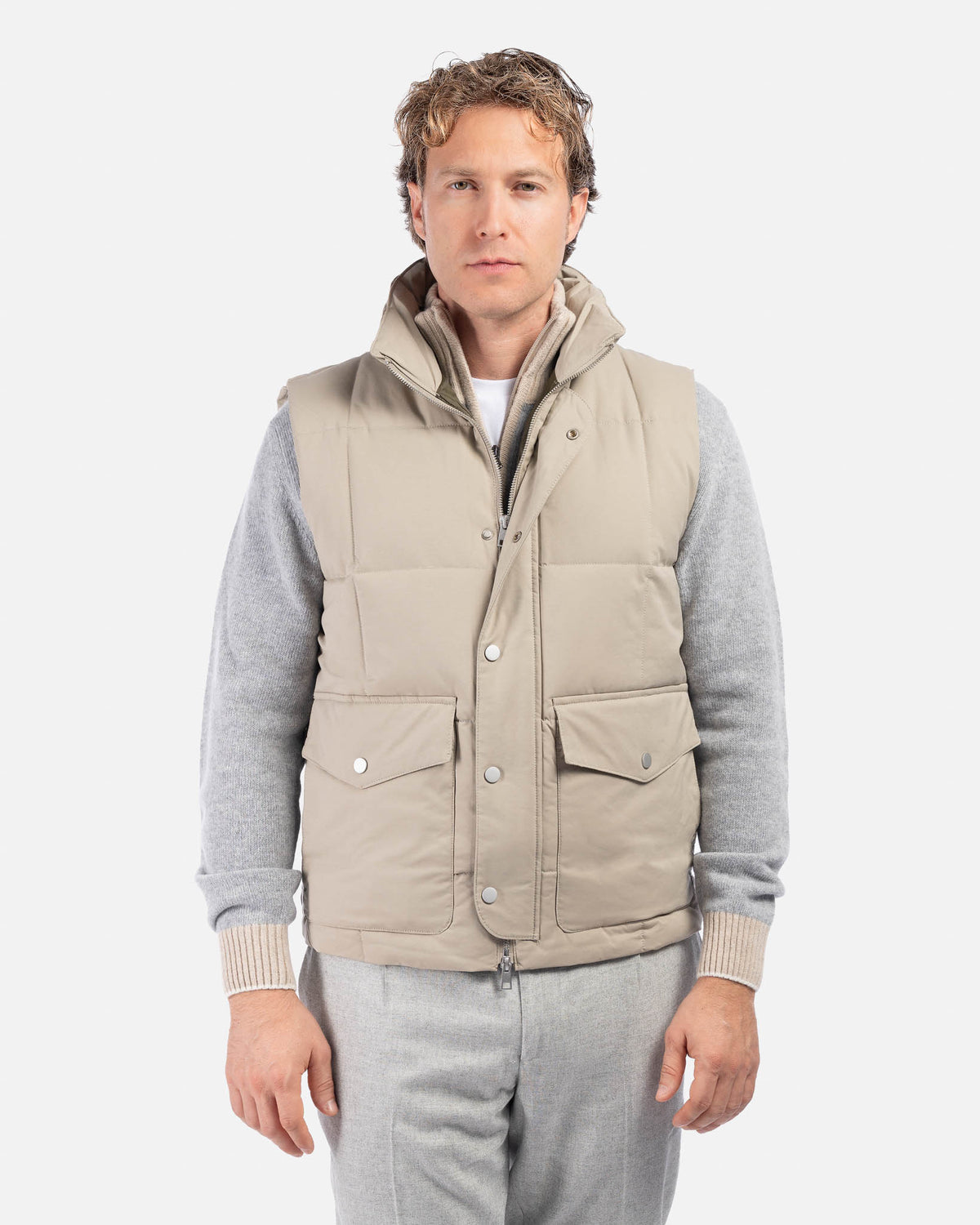 J.W.SAX MILANO Gilet Beige in Tessuto Tecnico