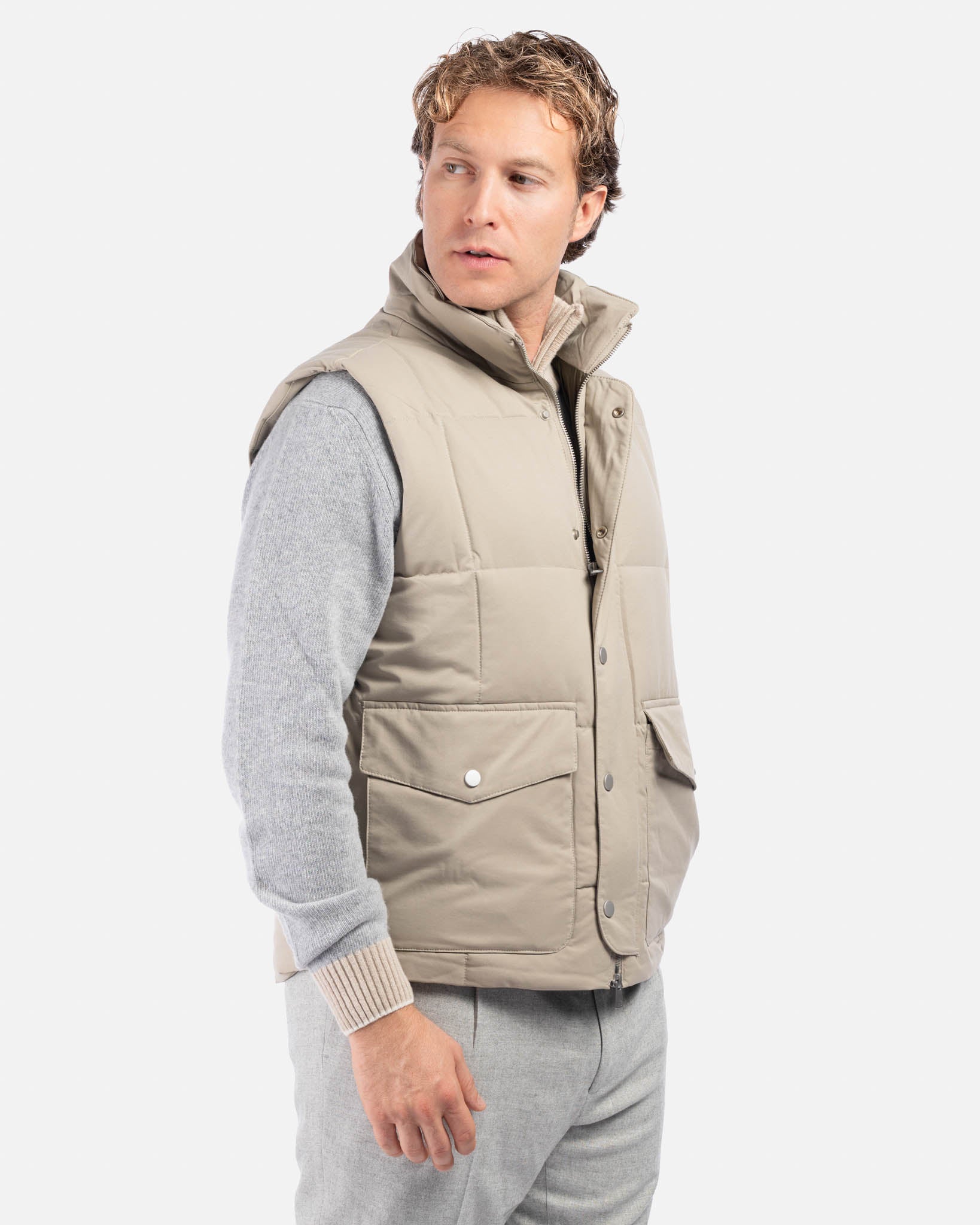J.W.SAX MILANO Gilet Beige in Tessuto Tecnico