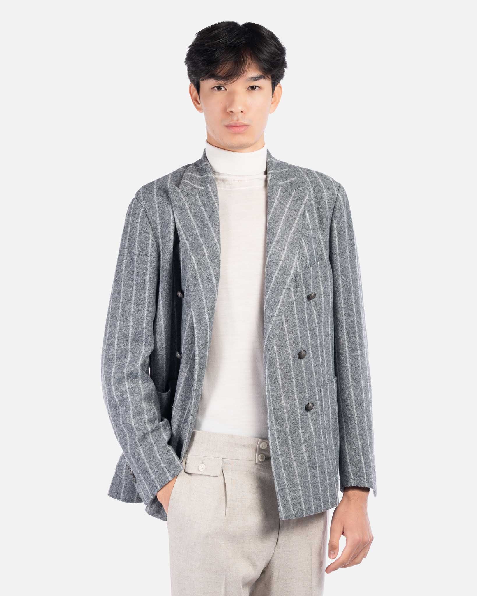 J.W.SAX MILANO Giacca Doppiopetto in Lana a Righe