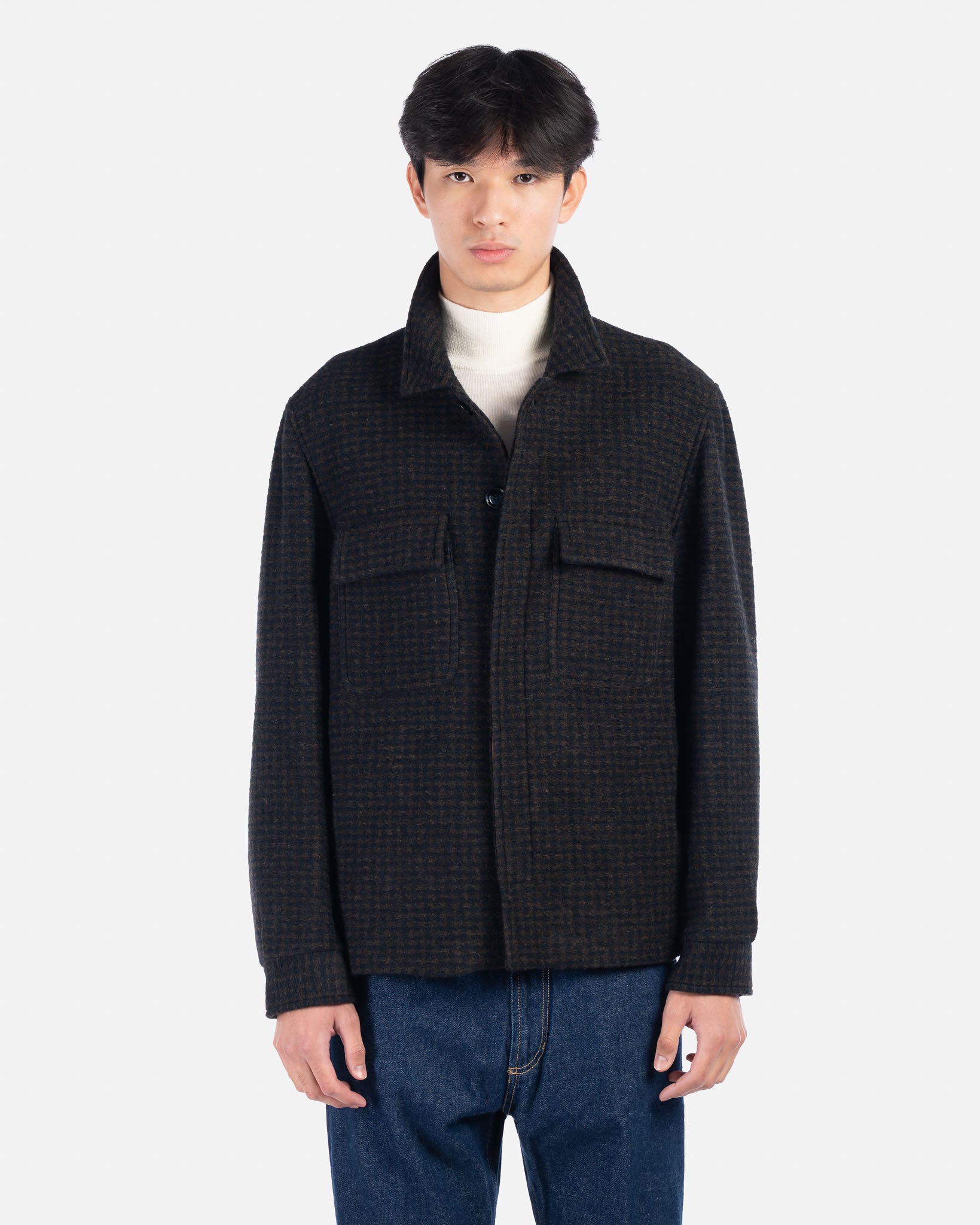 J.W.SAX MILANO Overshirt in Lana Blu e Marrone