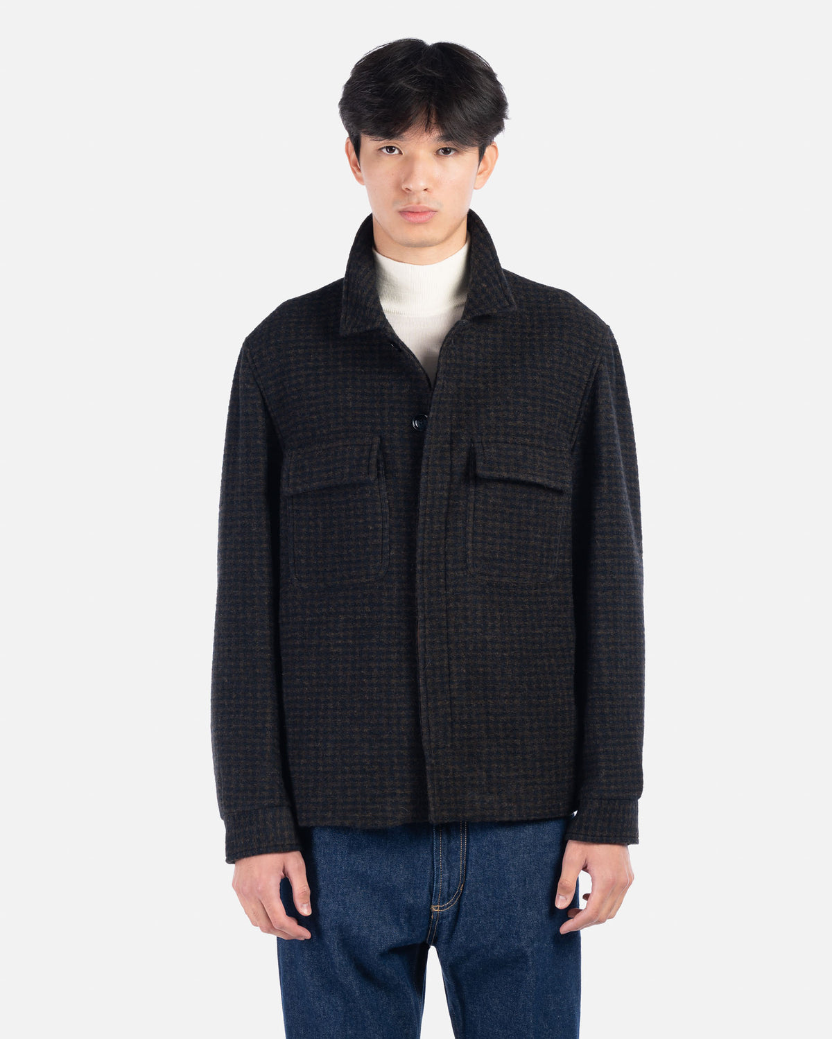 J.W.SAX MILANO Overshirt in Lana Blu e Marrone