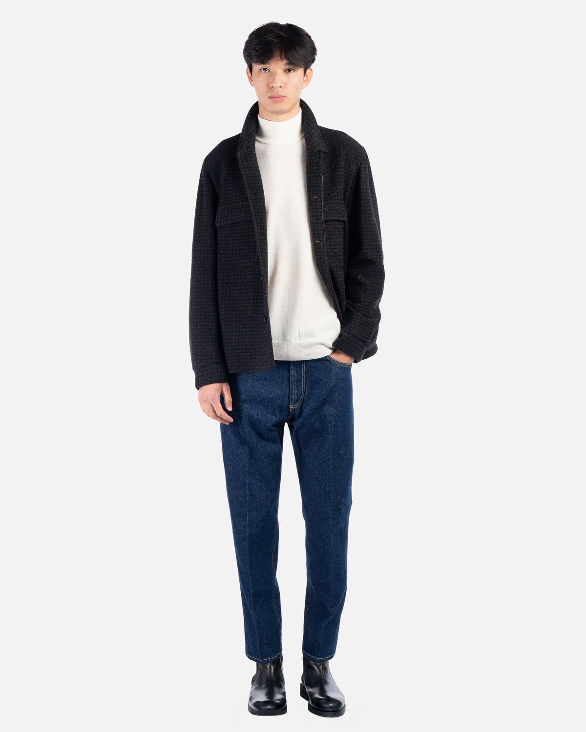 J.W.SAX MILANO Overshirt in Lana Blu e Marrone