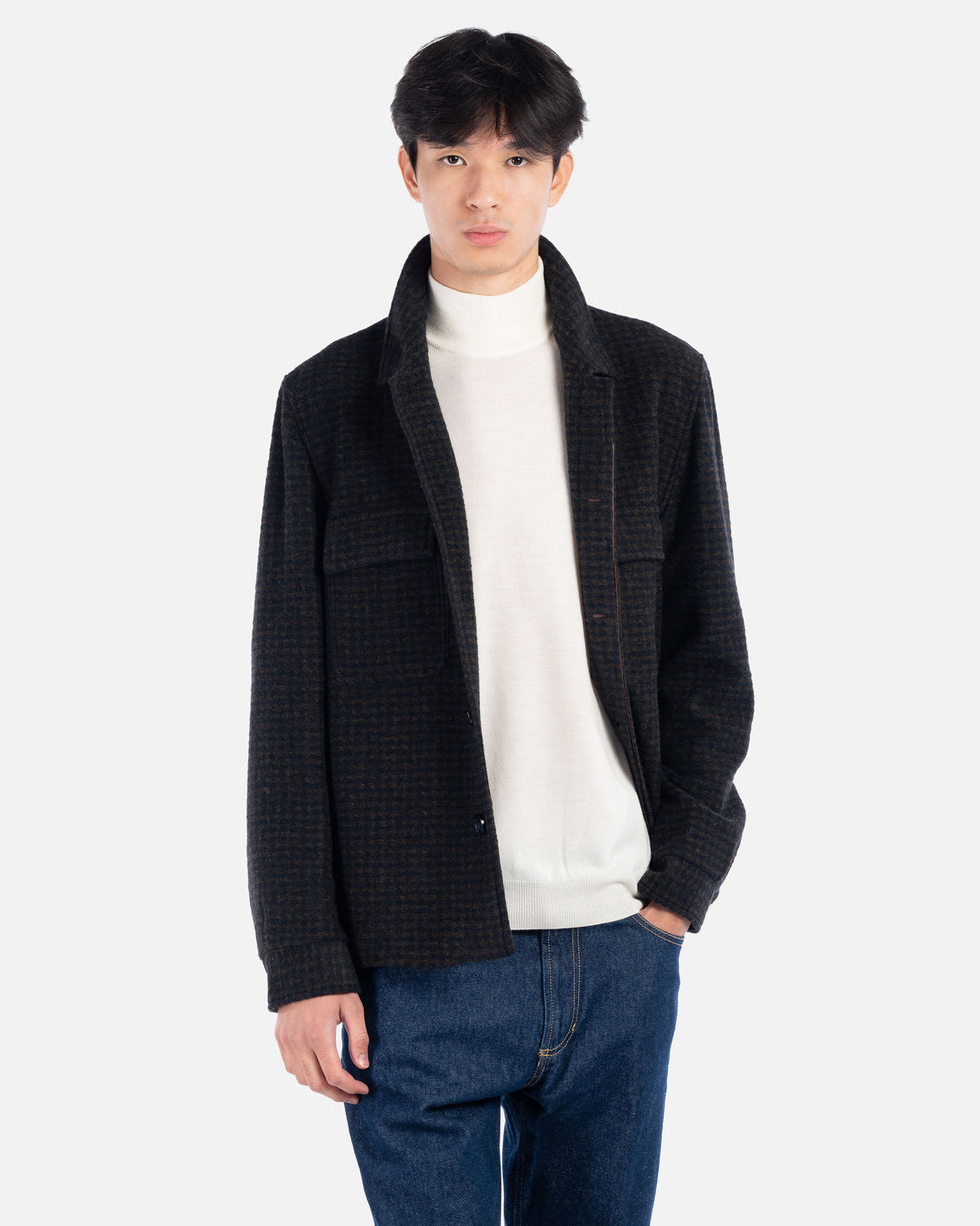 J.W.SAX MILANO Overshirt in Lana Blu e Marrone