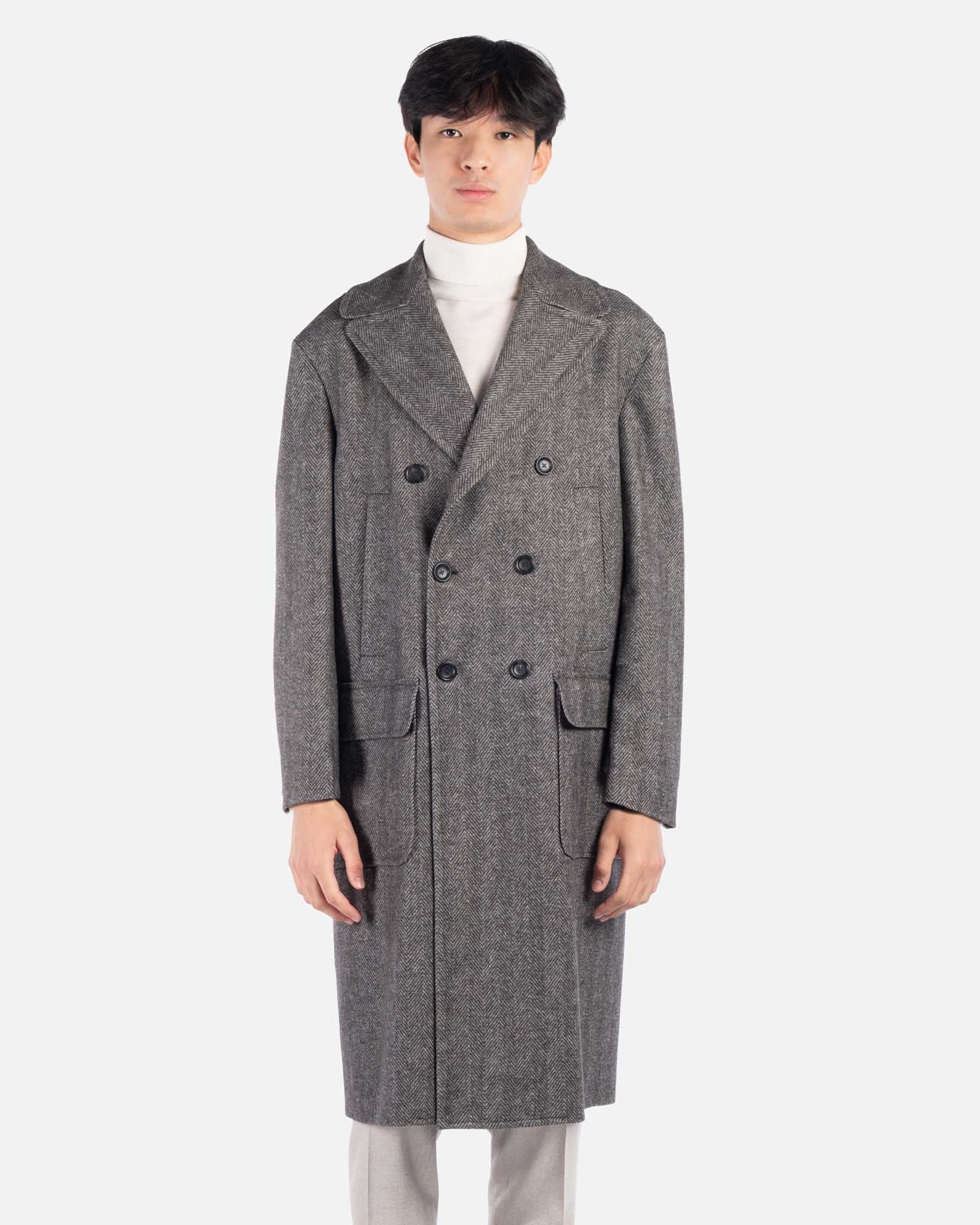 J.W.SAX MILANO Cappotto Lungo in Lana Chevron Marrone