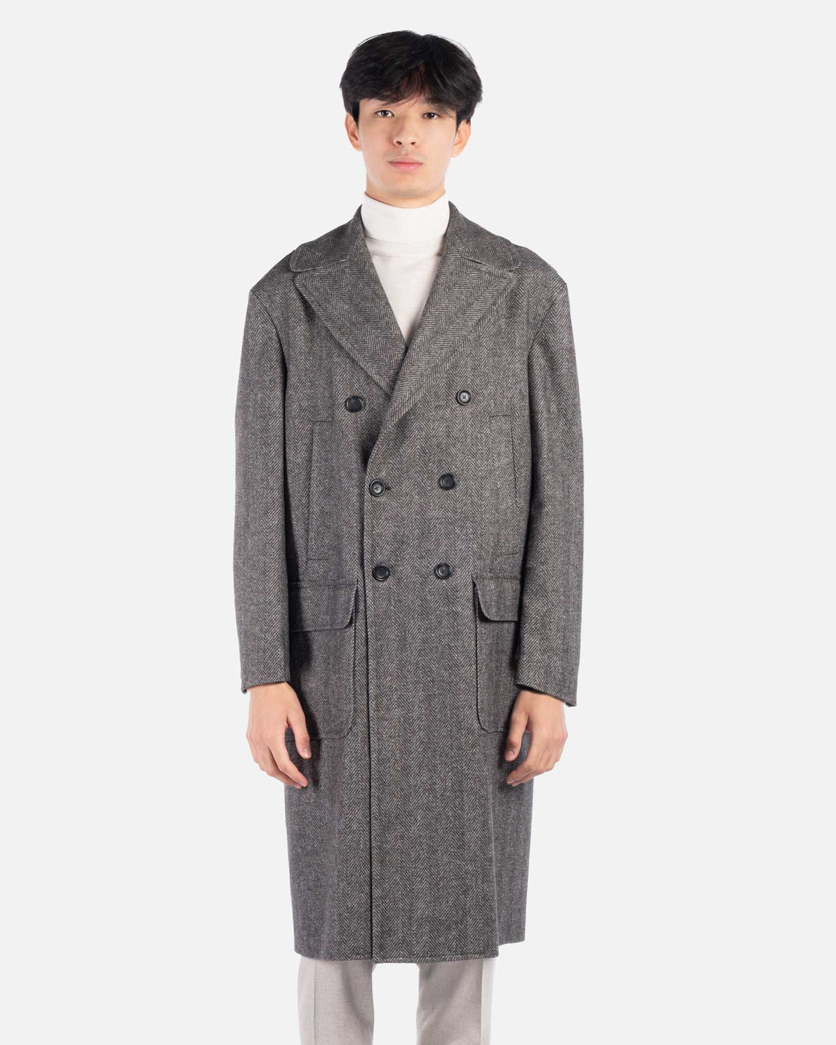 J.W.SAX MILANO Cappotto Lungo in Lana Chevron Marrone