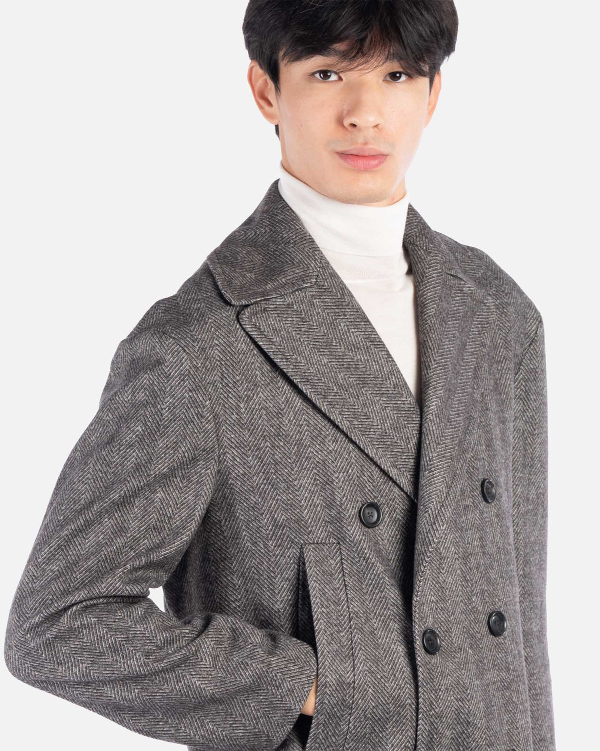 J.W.SAX MILANO Cappotto Lungo in Lana Chevron Marrone