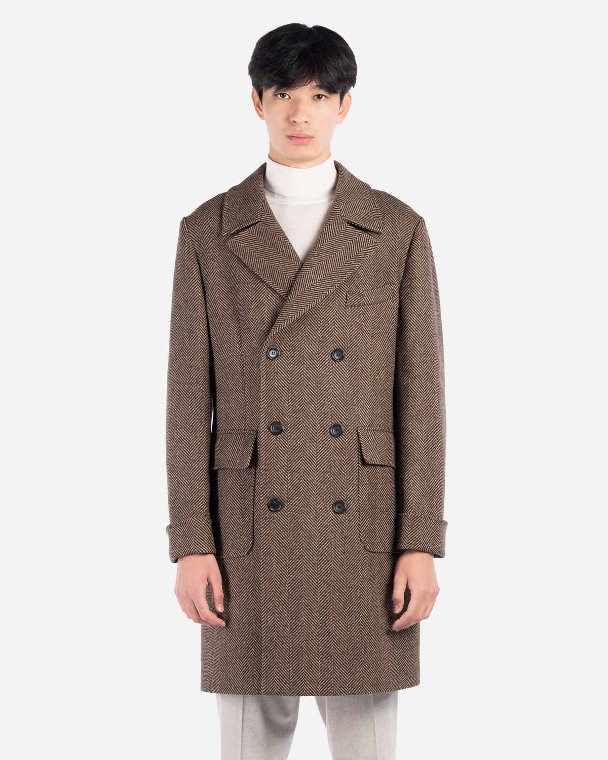 J.W.SAX MILANO Cappotto Doppiopetto in Lana a Spina di Pesce