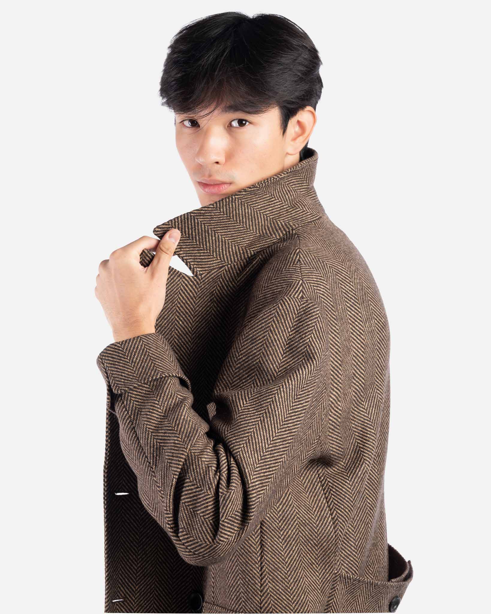 J.W.SAX MILANO Cappotto Doppiopetto in Lana a Spina di Pesce