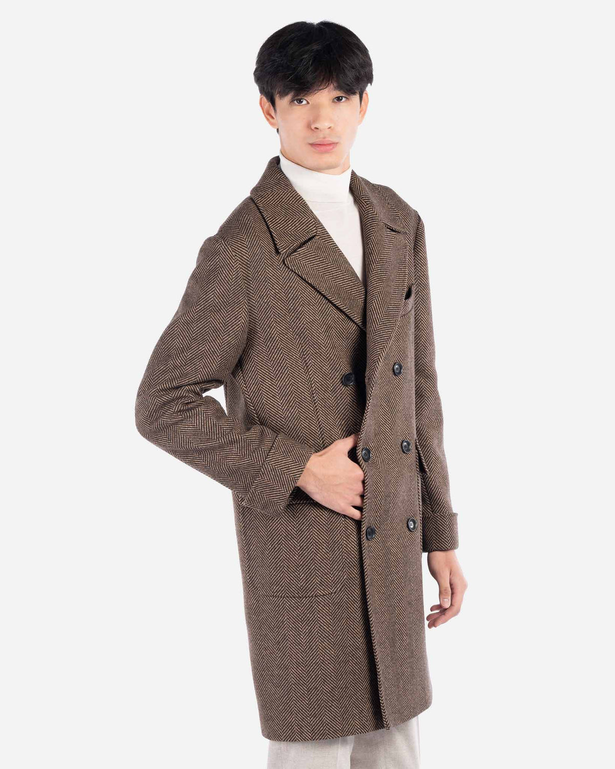 J.W.SAX MILANO Cappotto Doppiopetto in Lana a Spina di Pesce