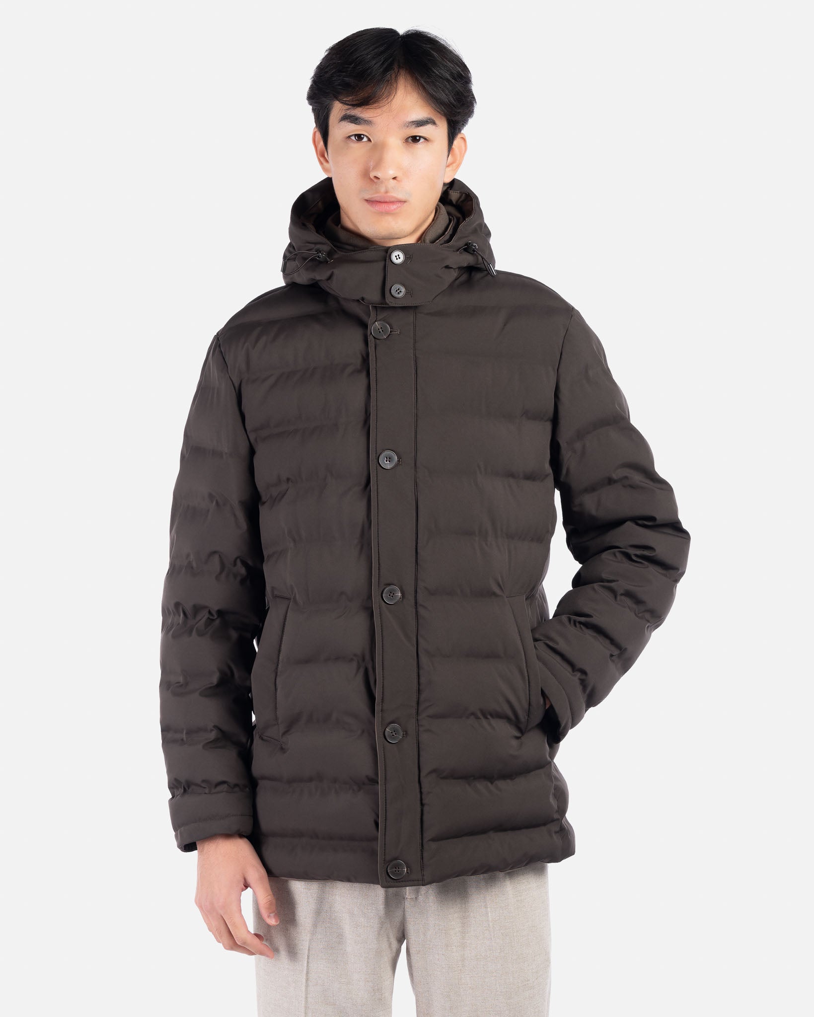 J.W.SAX MILANO Piumino Marrone con Pettorina e Cappuccio Rimovibili