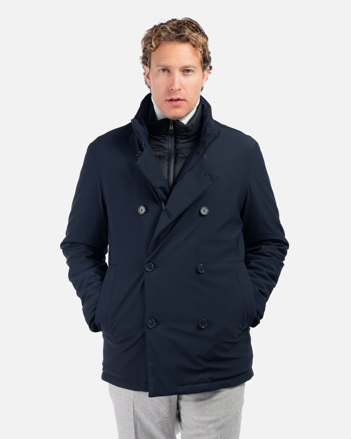 J.W.SAX MILANO Peacoat in Tessuto Tecnico Stretch Blu