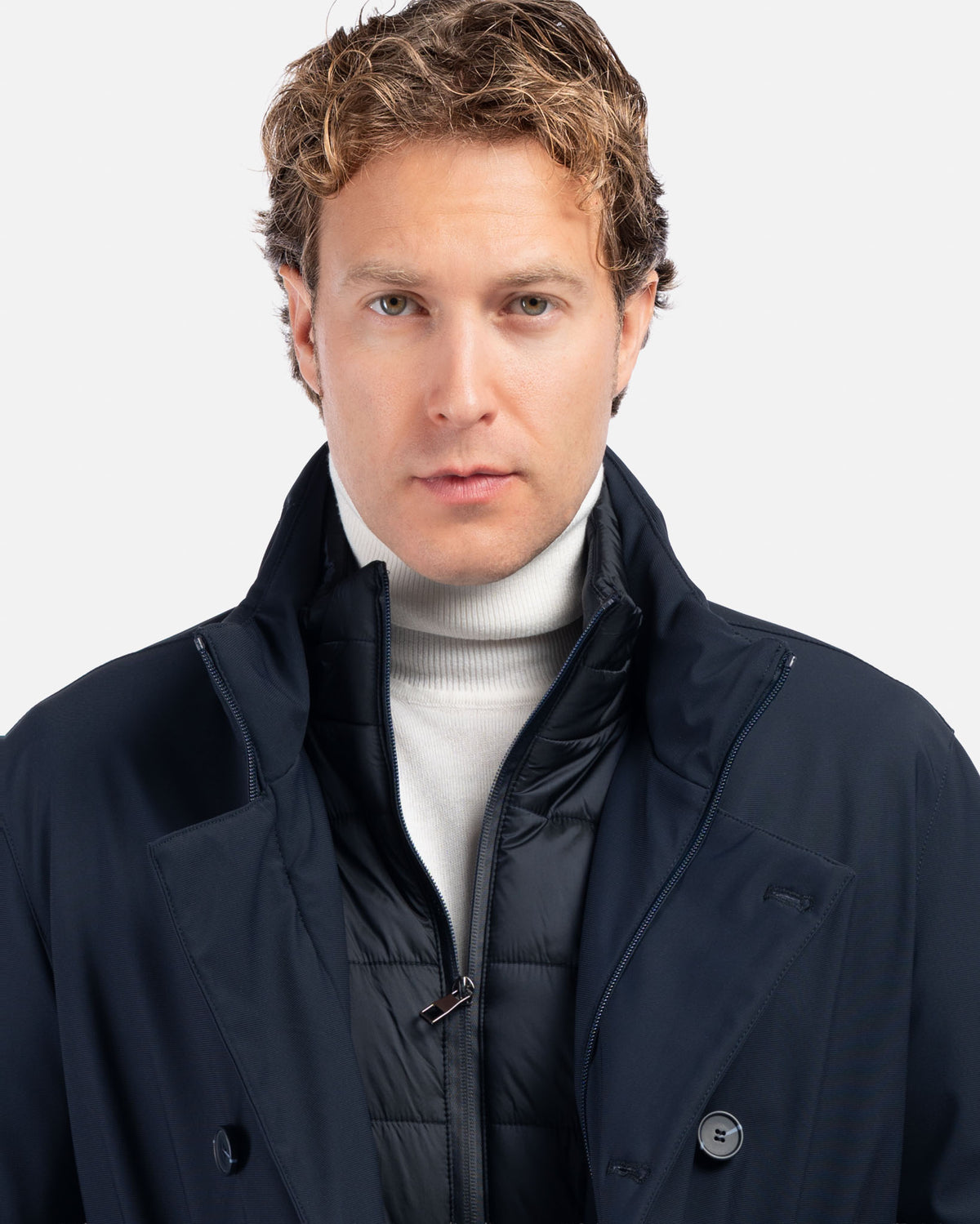 J.W.SAX MILANO Peacoat in Tessuto Tecnico Stretch Blu