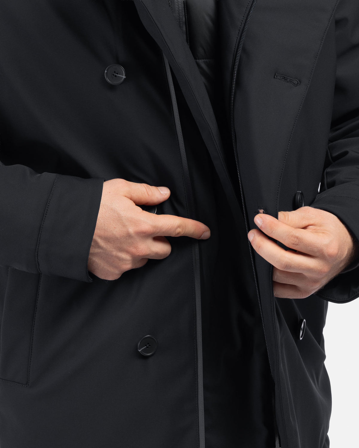 J.W.SAX MILANO Peacoat in Tessuto Tecnico Stretch Nero
