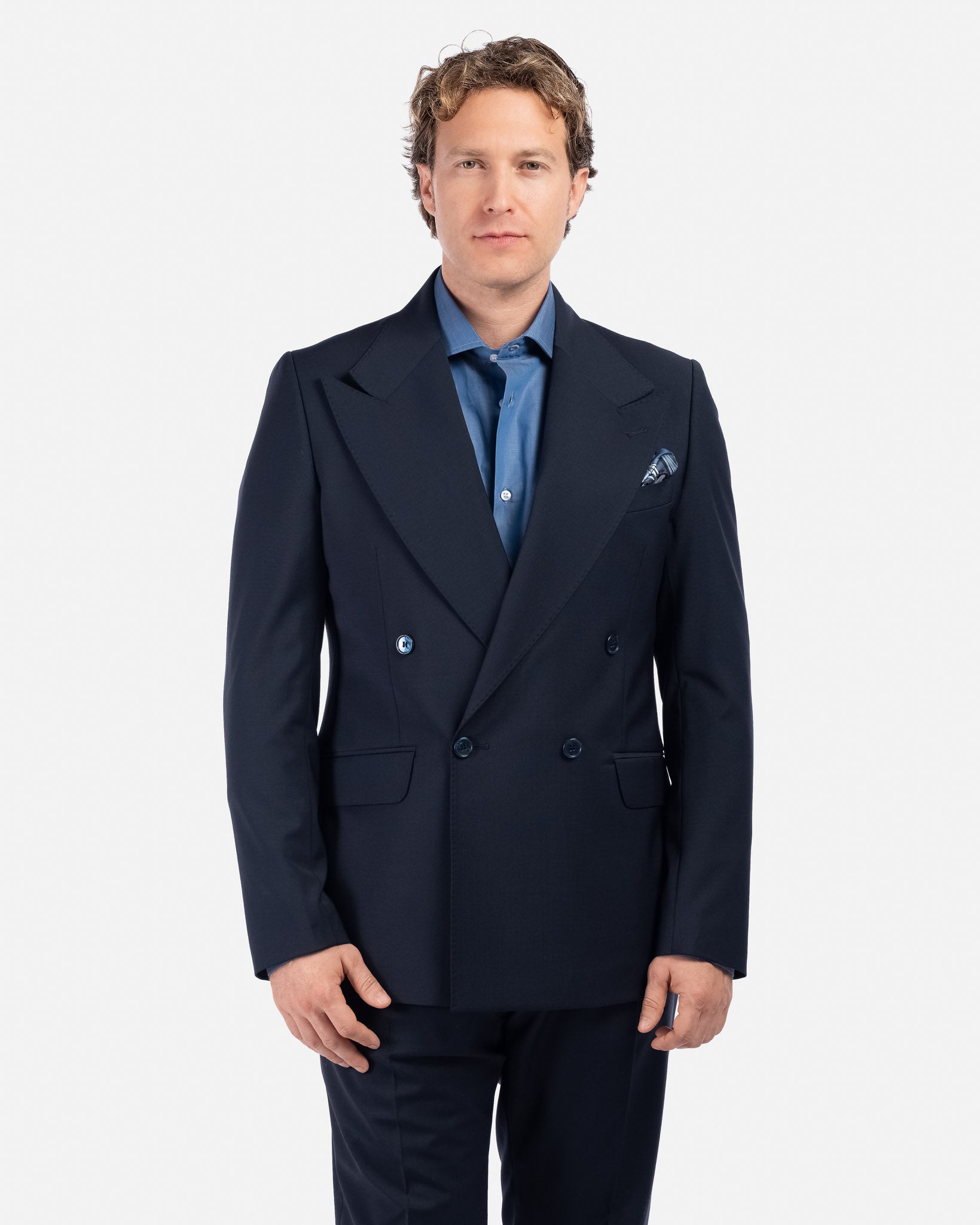 J.W.SAX MILANO Abito Doppiopetto Blu con Rever Ampio All Season