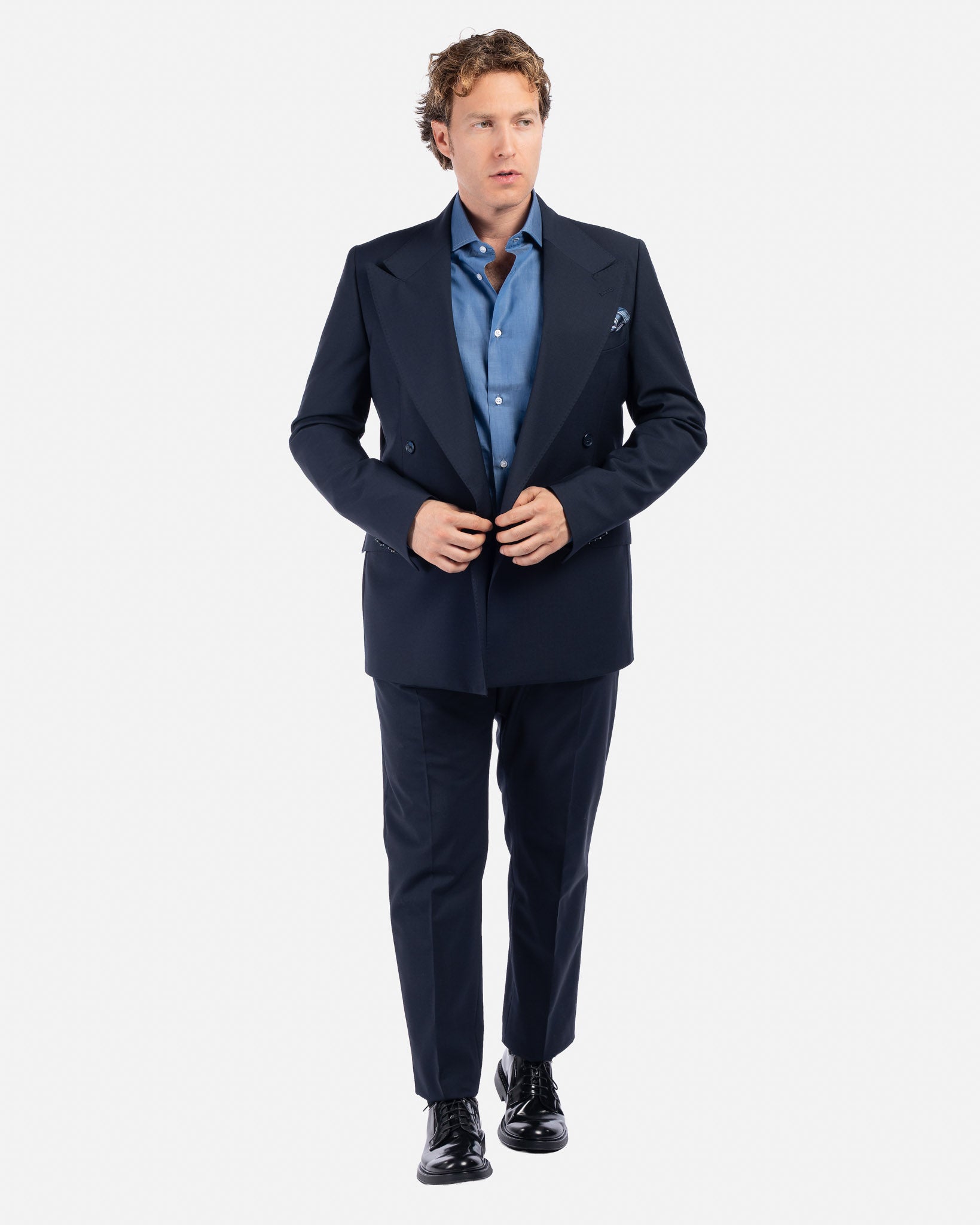 J.W.SAX MILANO Abito Doppiopetto Blu con Rever Ampio All Season