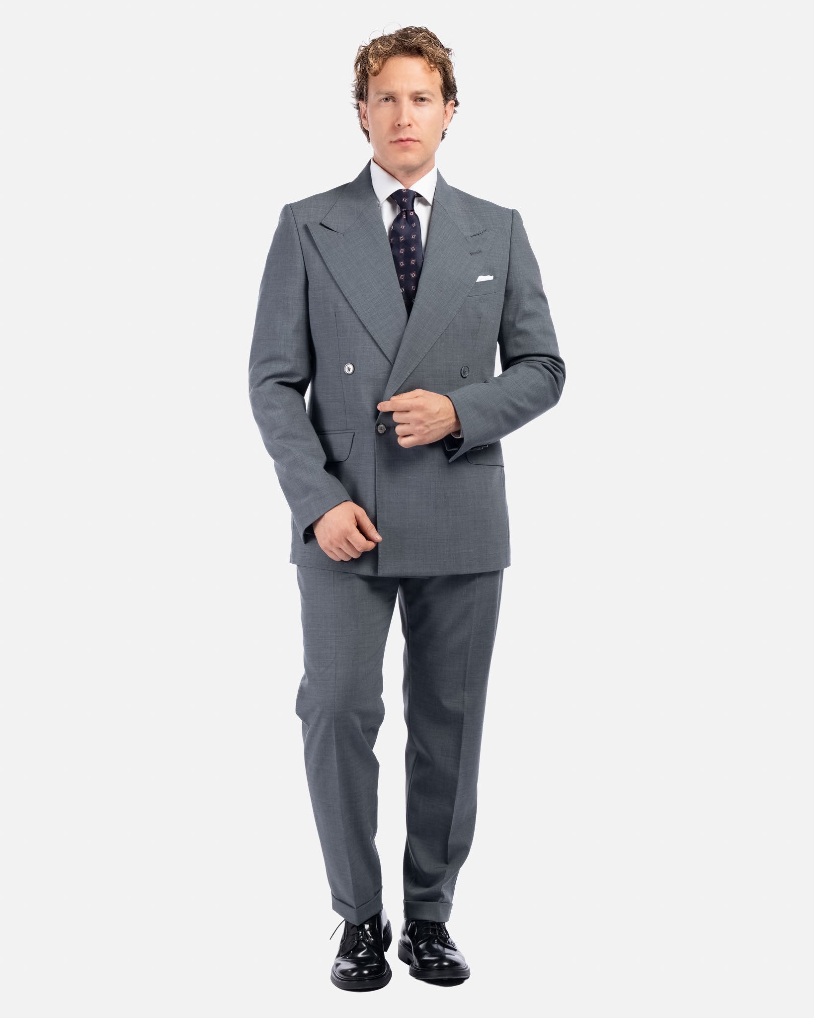 J.W.SAX MILANO Abito Doppiopetto Grigio con Rever Ampio All Season