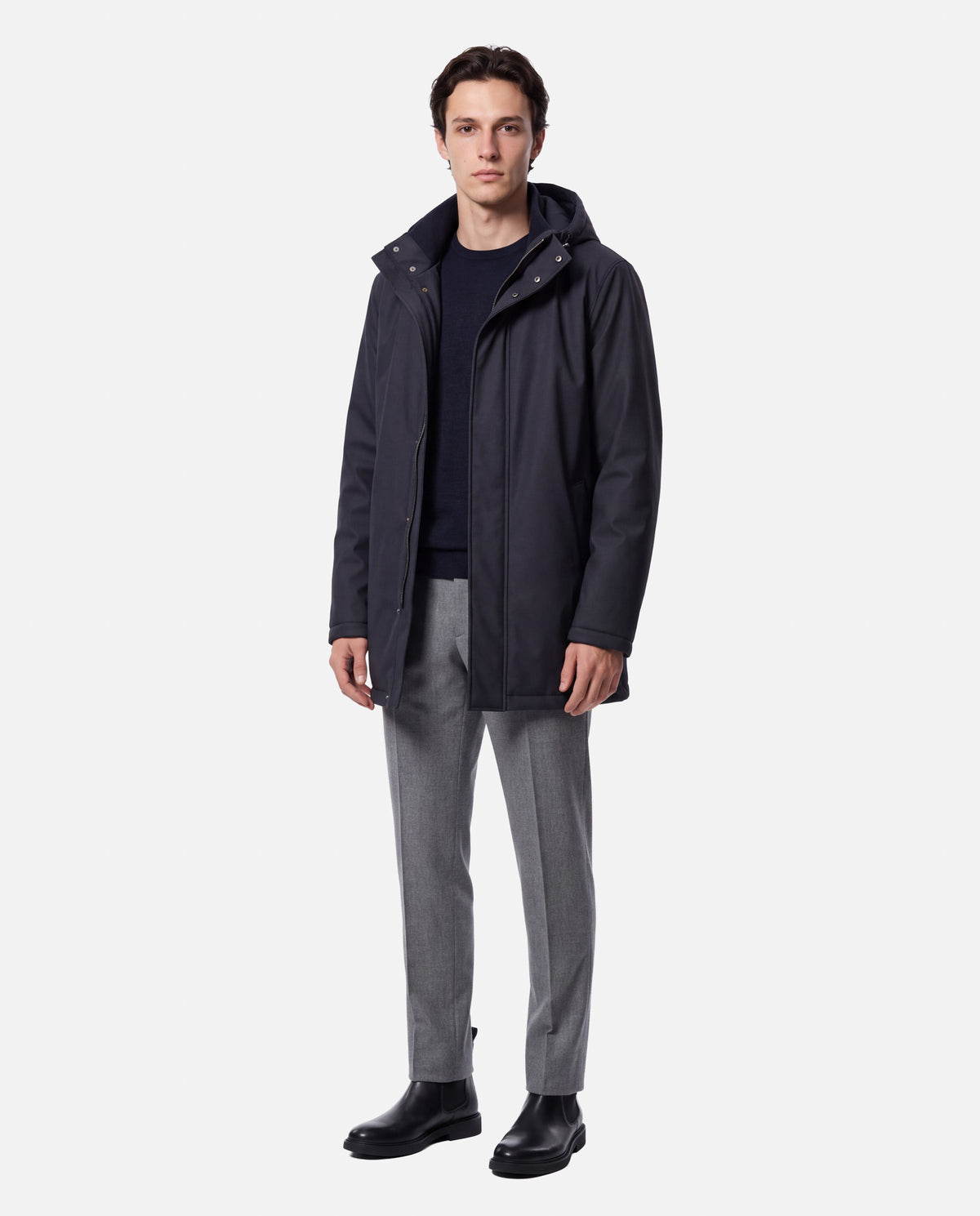 J.W.SAX MILANO Piumino Blu in Nylon "Olmetex Water Repellent" con Cappuccio Staccabile