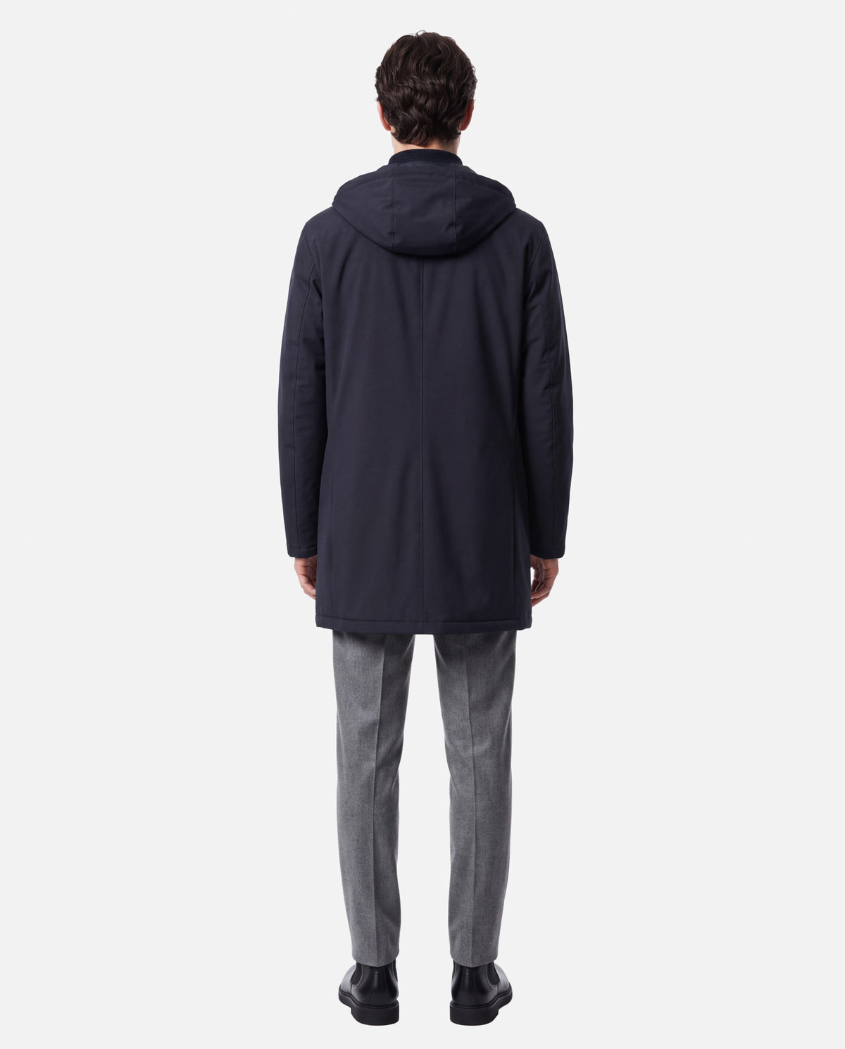 J.W.SAX MILANO Piumino Blu in Nylon "Olmetex Water Repellent" con Cappuccio Staccabile
