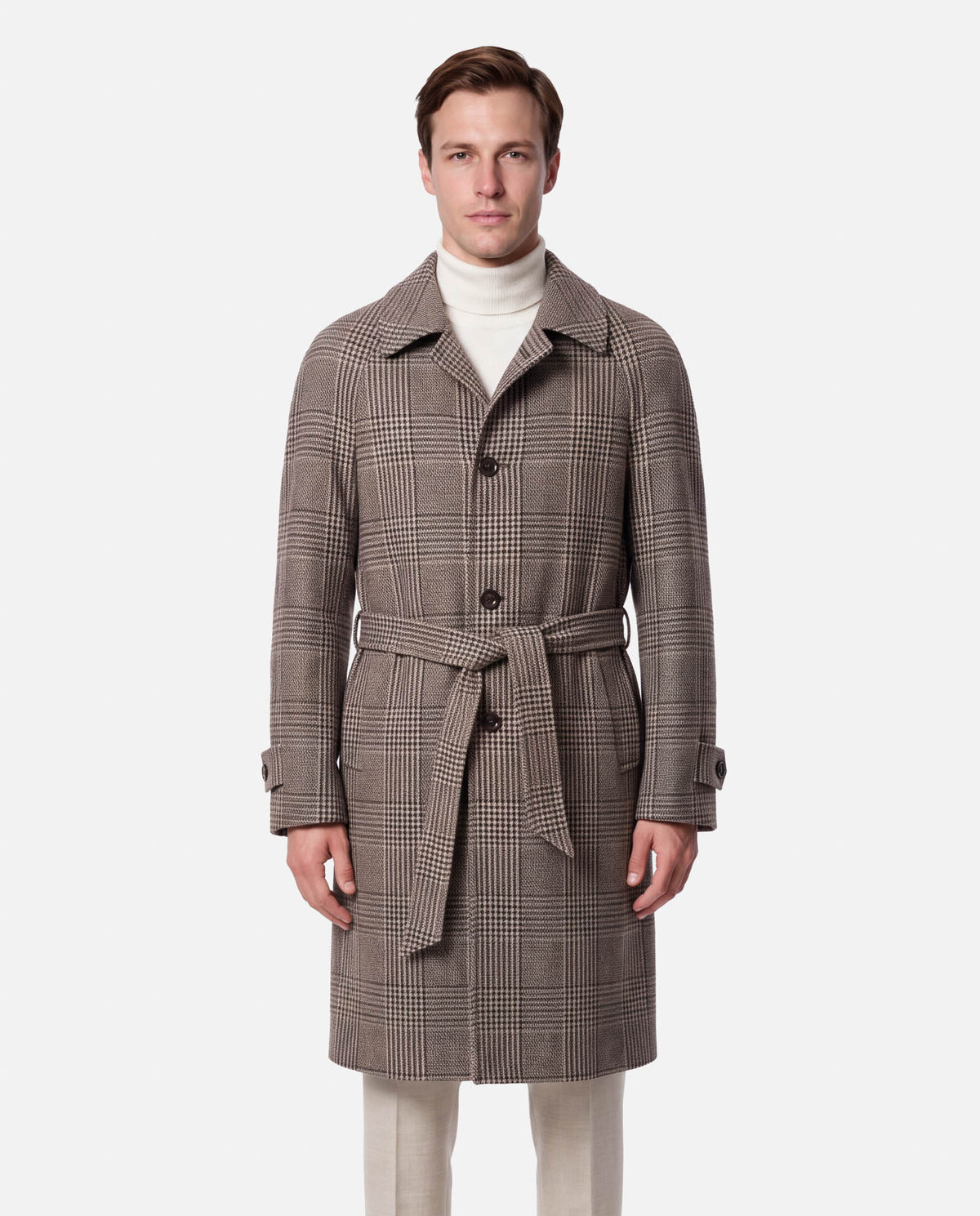J.W.SAX MILANO Cappotto Check Marrone e Blu con Manica Raglan