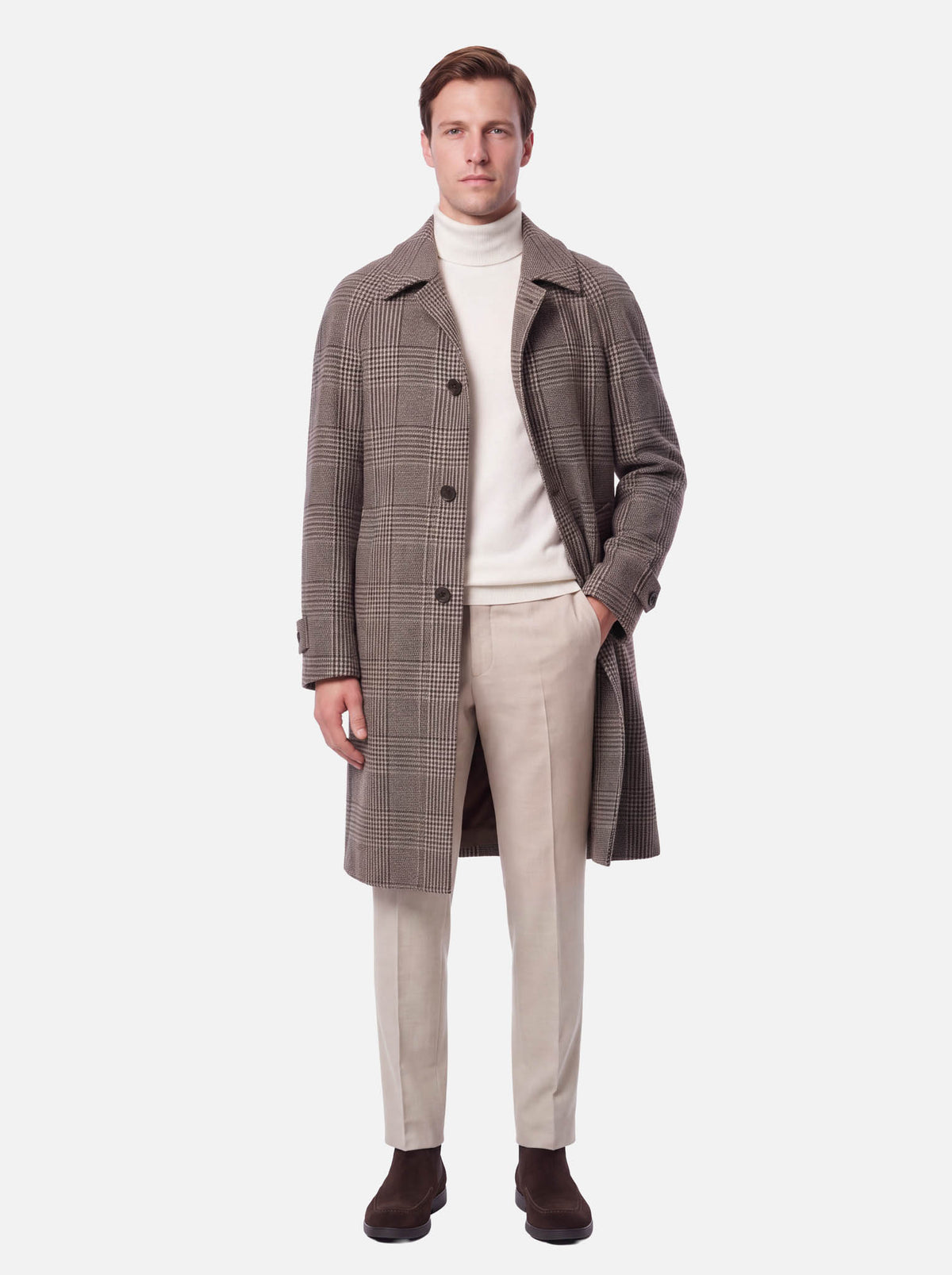 J.W.SAX MILANO Cappotto Check Marrone e Blu con Manica Raglan