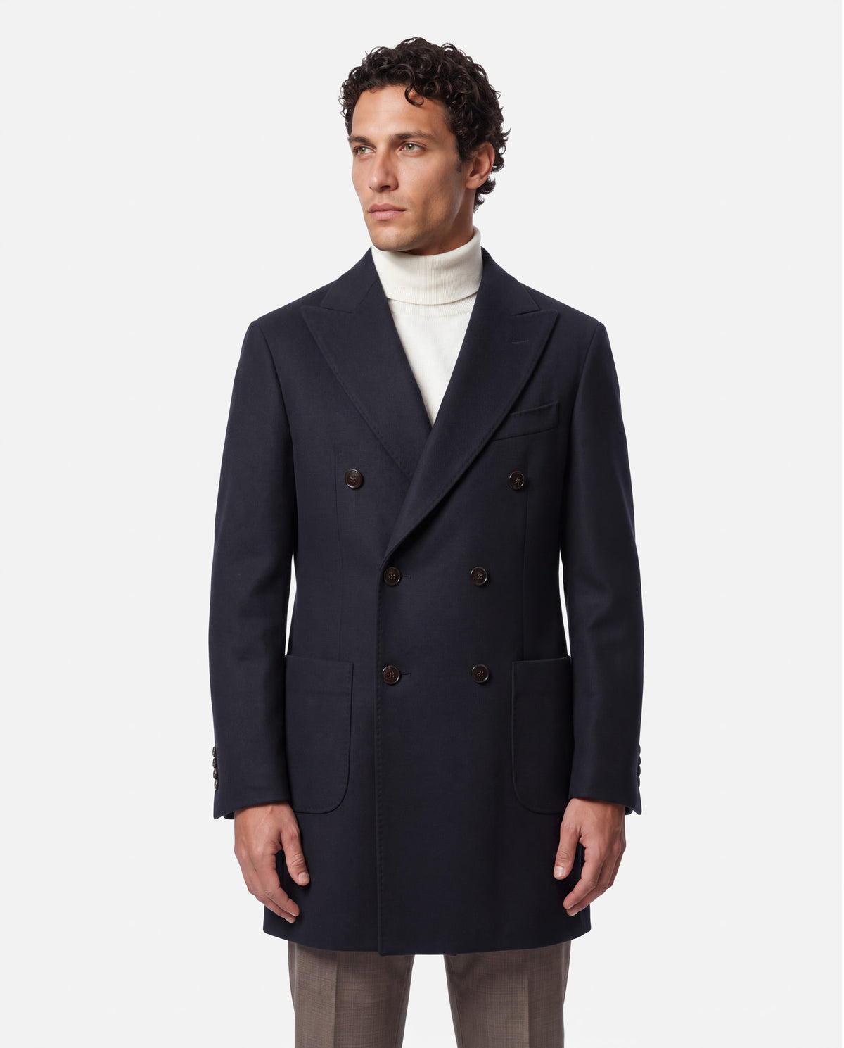 J.W.SAX MILANO Cappotto Doppiopetto Blu in Misto Cashmere