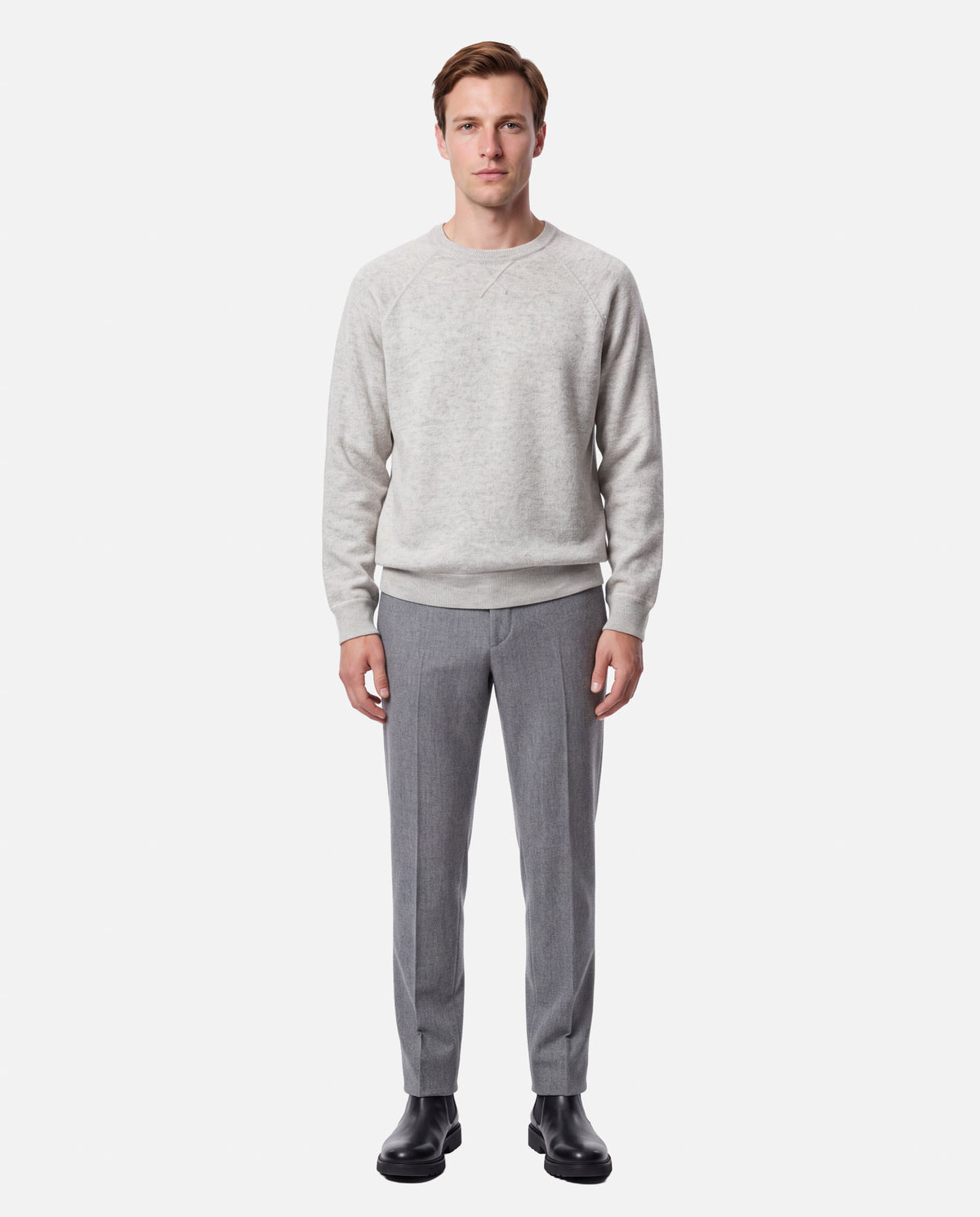 J.W.SAX MILANO Maglione Taglio Felpa in Lana e Cashmere Grigio Chiaro - Finezza 12