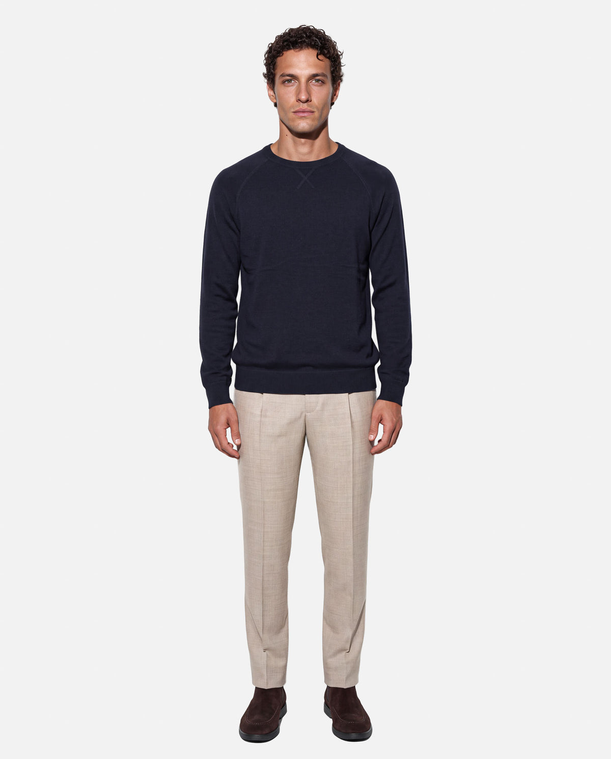 J.W.SAX MILANO Maglione Taglio Felpa in Lana e Cashmere Blu - Finezza 12