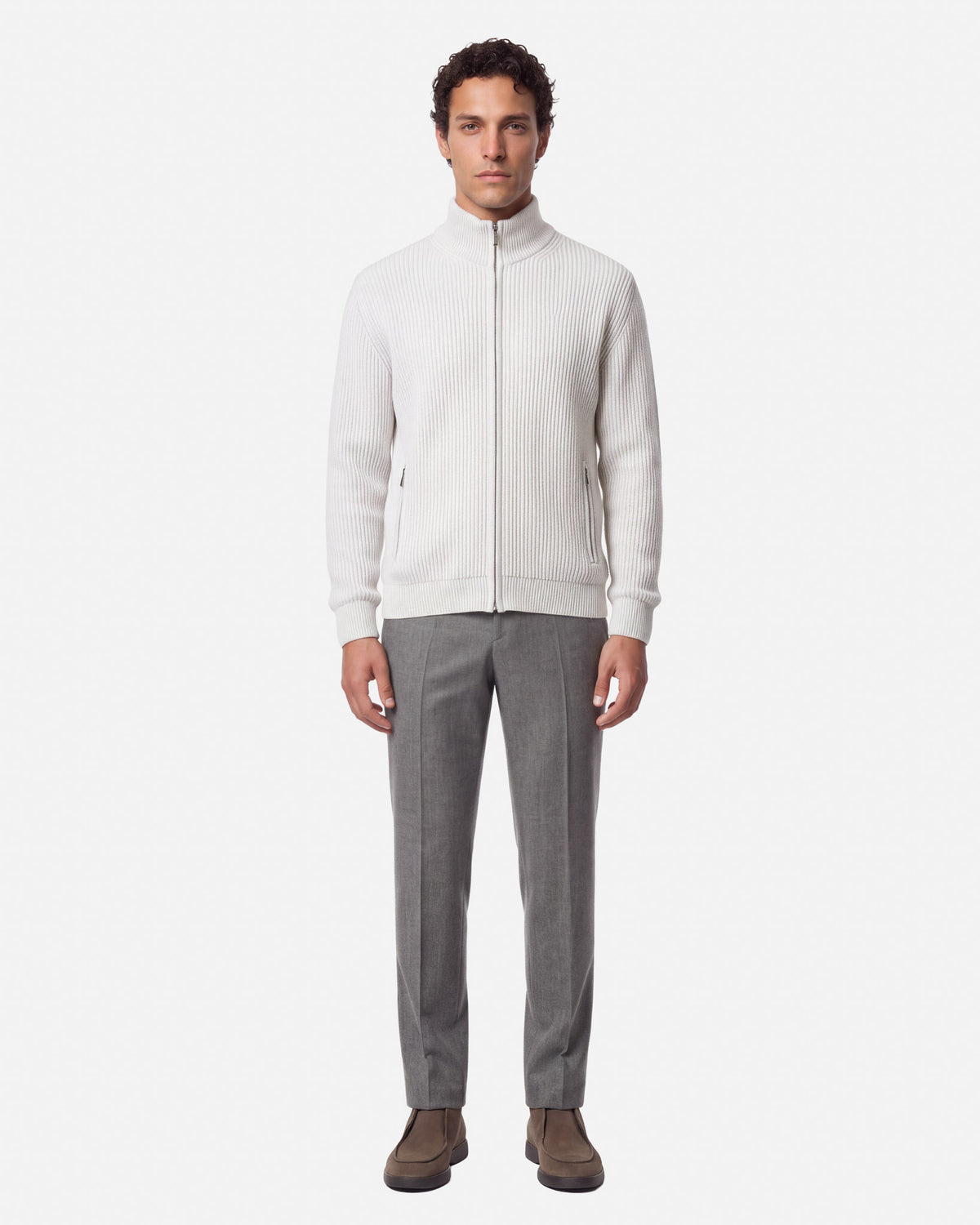 J.W.SAX MILANO Cardigan in Puro Cashmere a Coste con Zip - Finezza 7