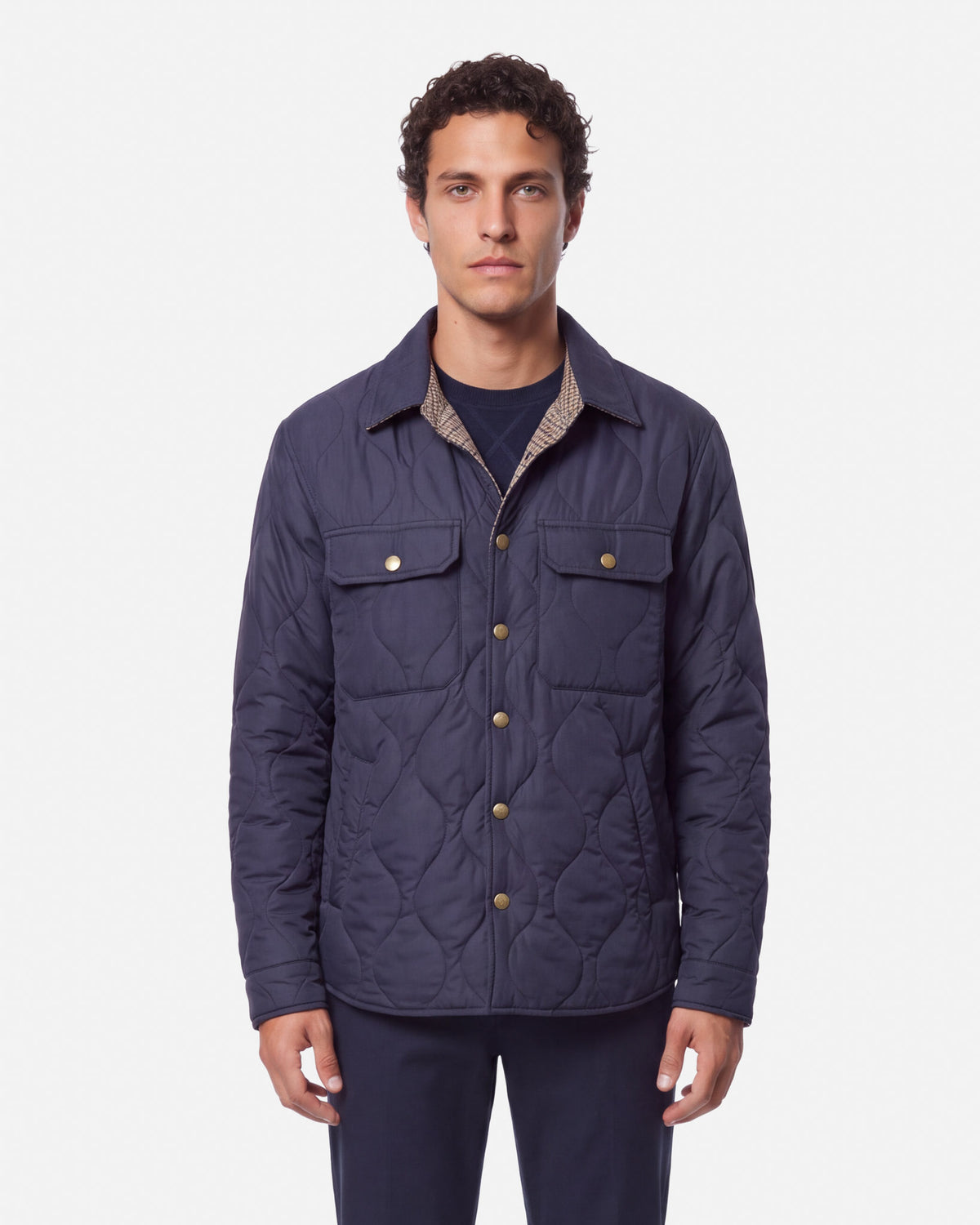 J.W.SAX MILANO Overshirt Reversibile Blu e Pied de Poule